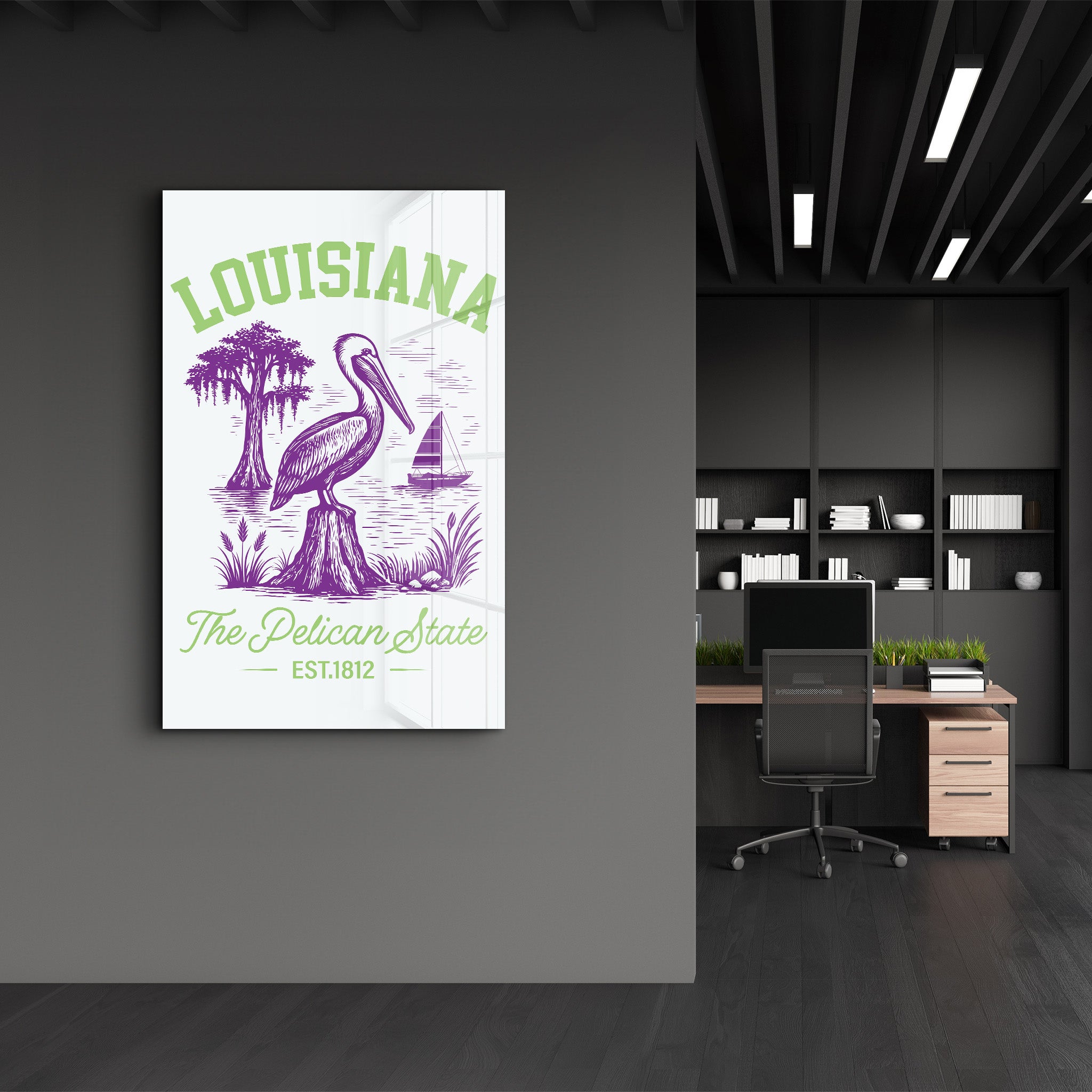 Louisiana - The Pelican State | Glass Wall Art