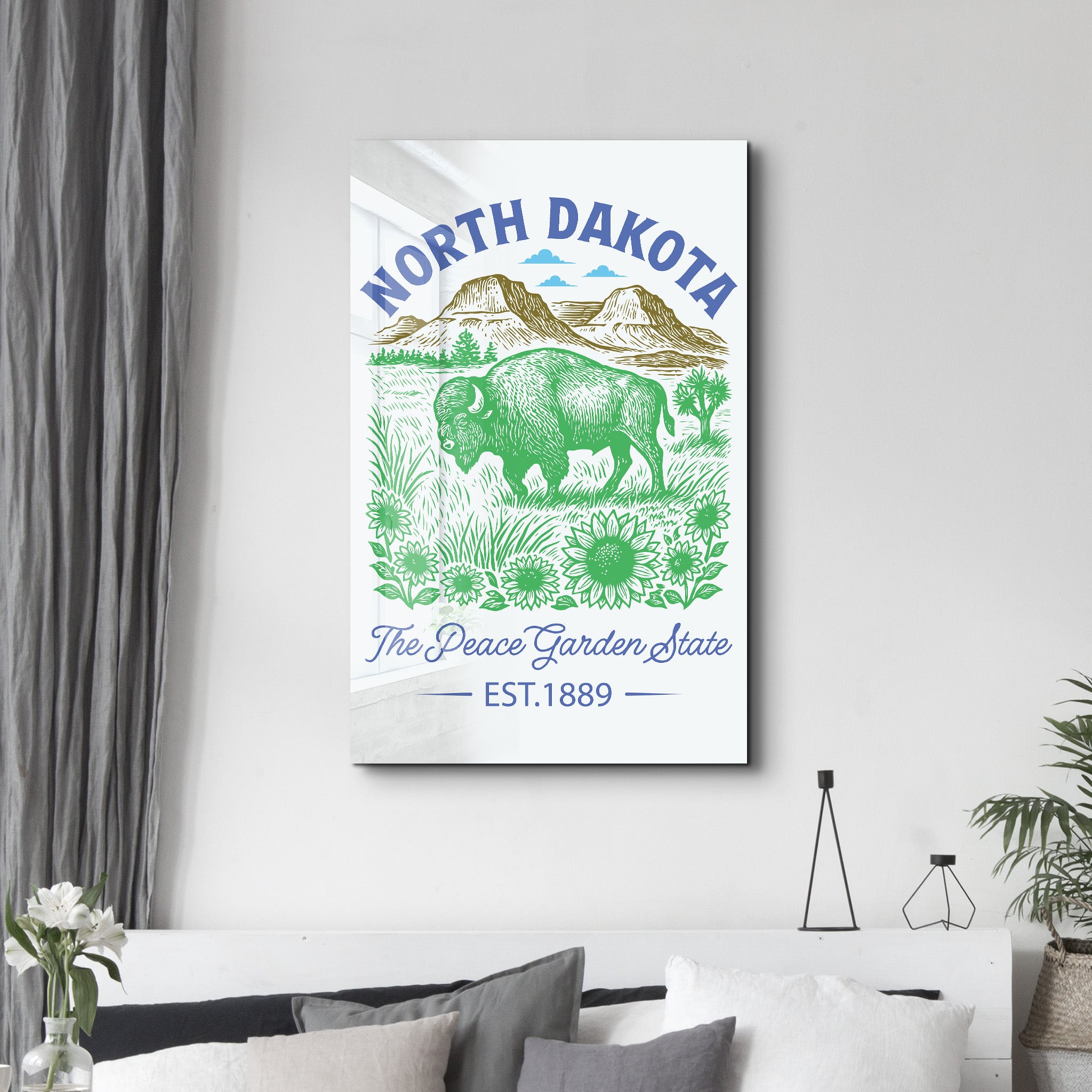 North Dakota - The Peace Garden State | Glass Wall Art