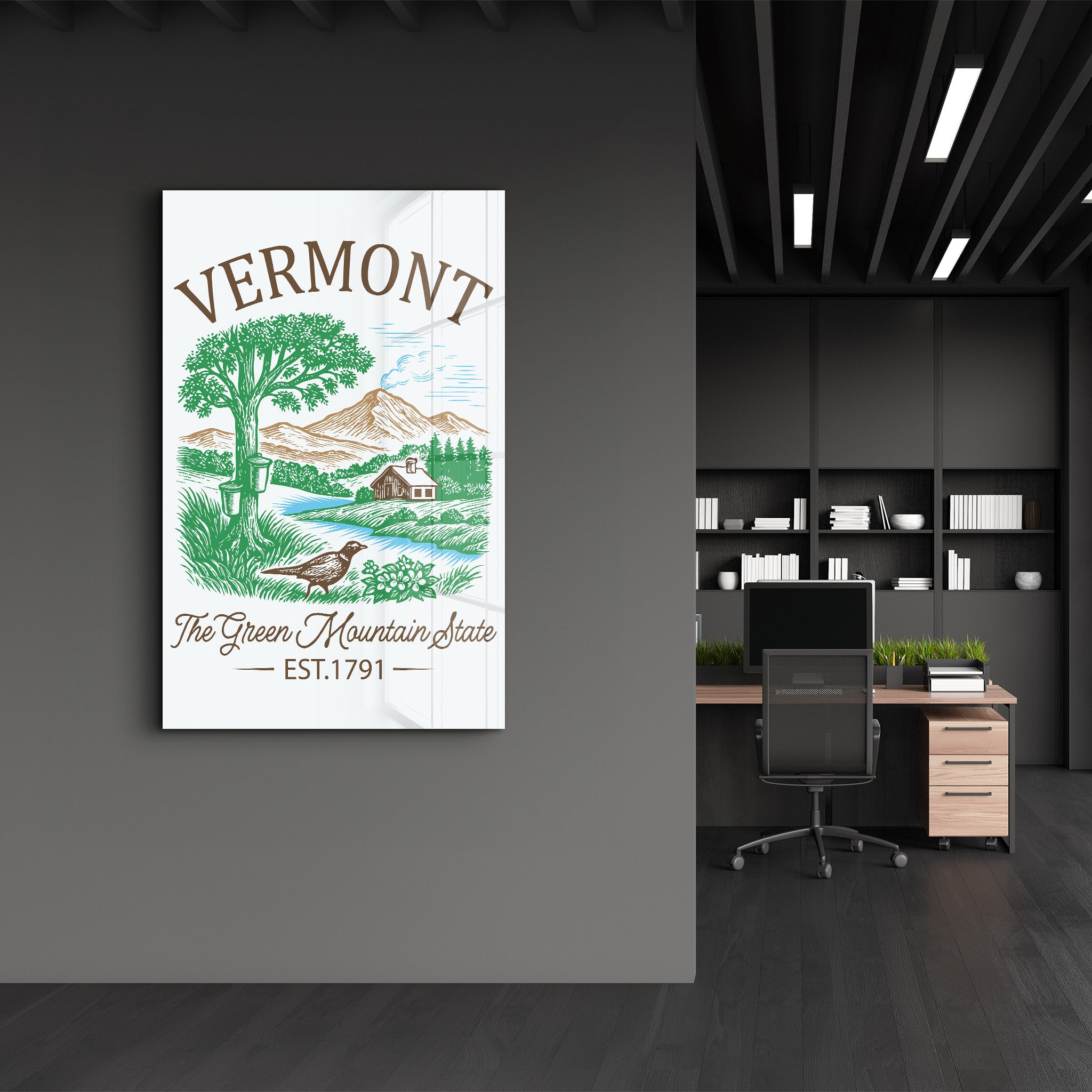 Vermont - The Green Mountain State | Glass Wall Art
