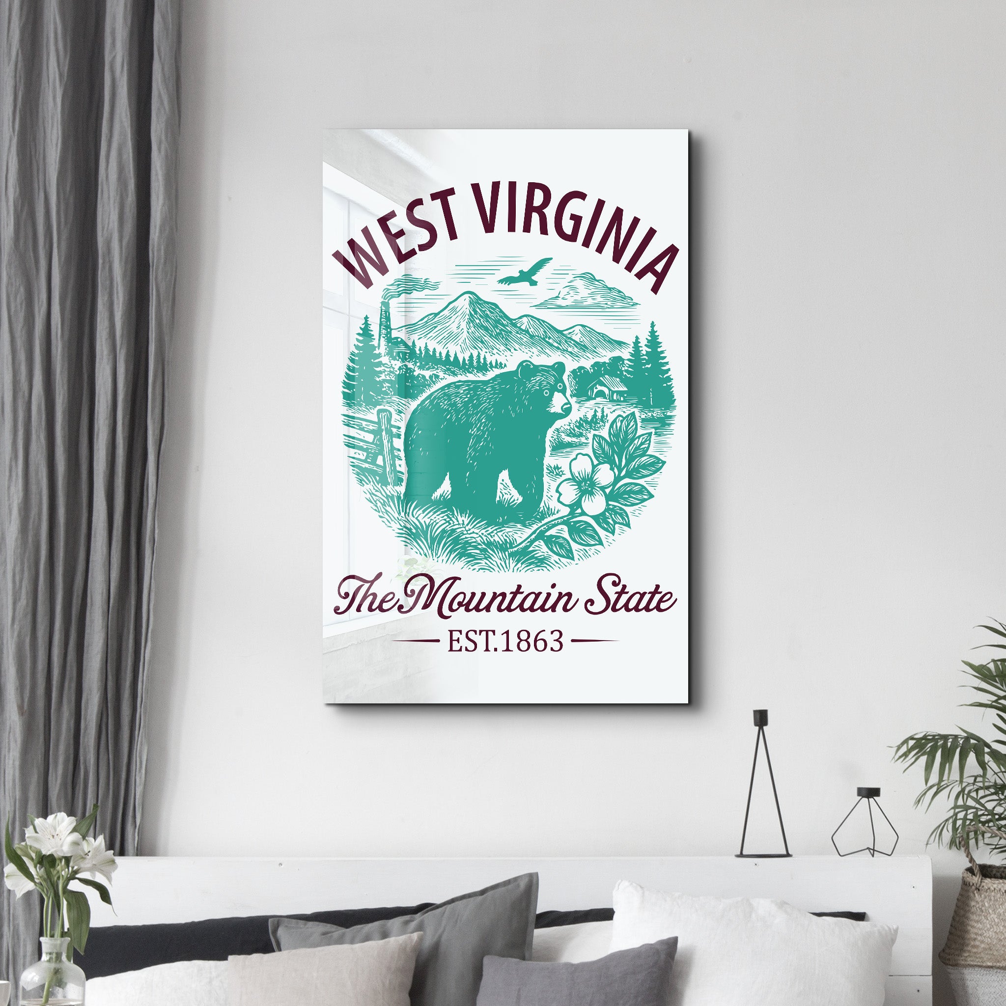West Virginia - The Mountain State | Glass Wall Art