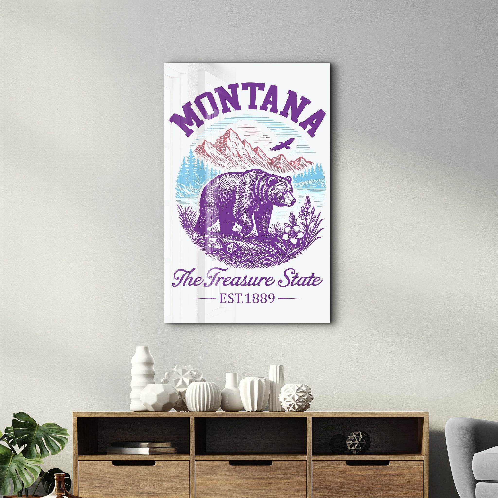 Montana - The Treasure State | Glass Wall Art