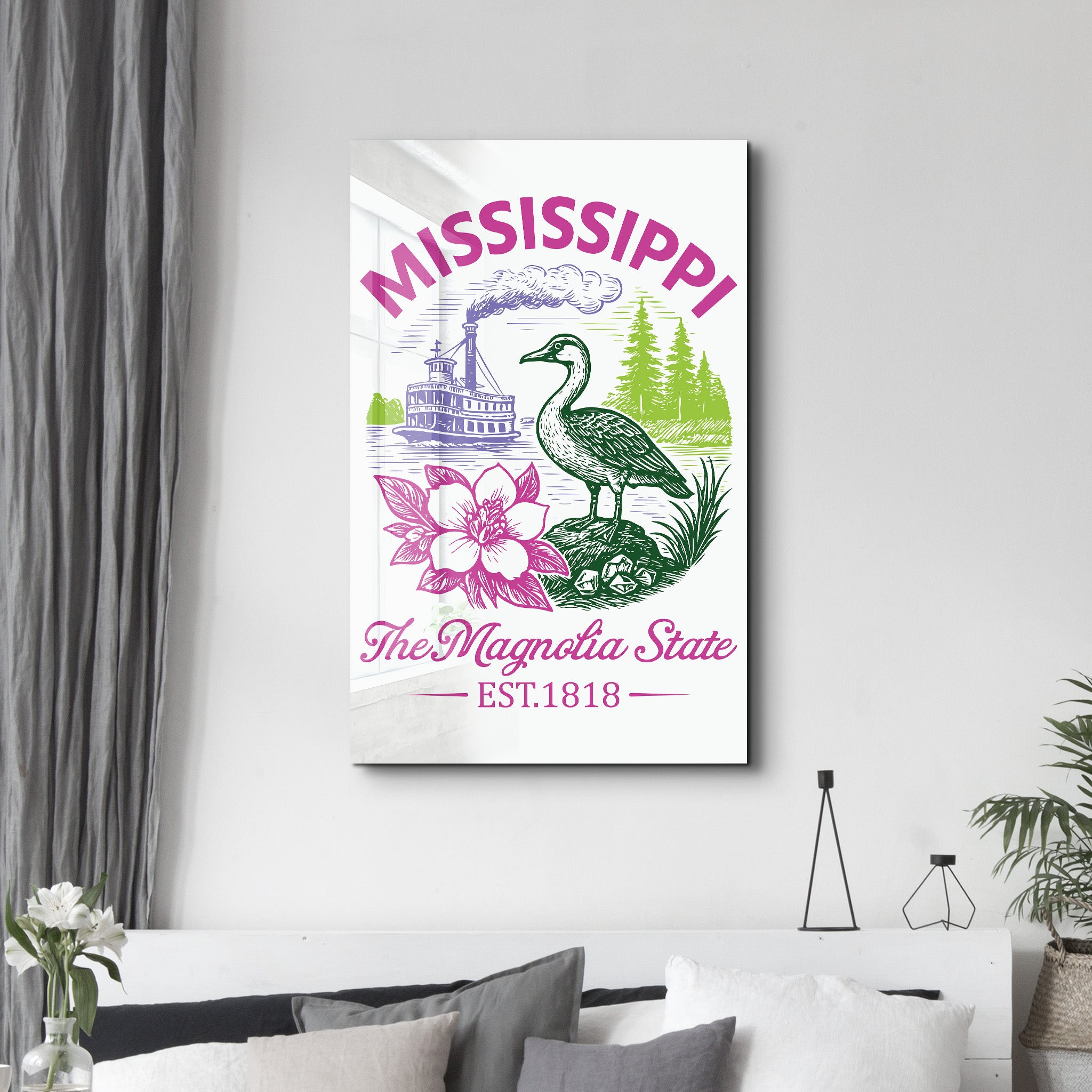 Mississippi - The Magnolia State | Glass Wall Art
