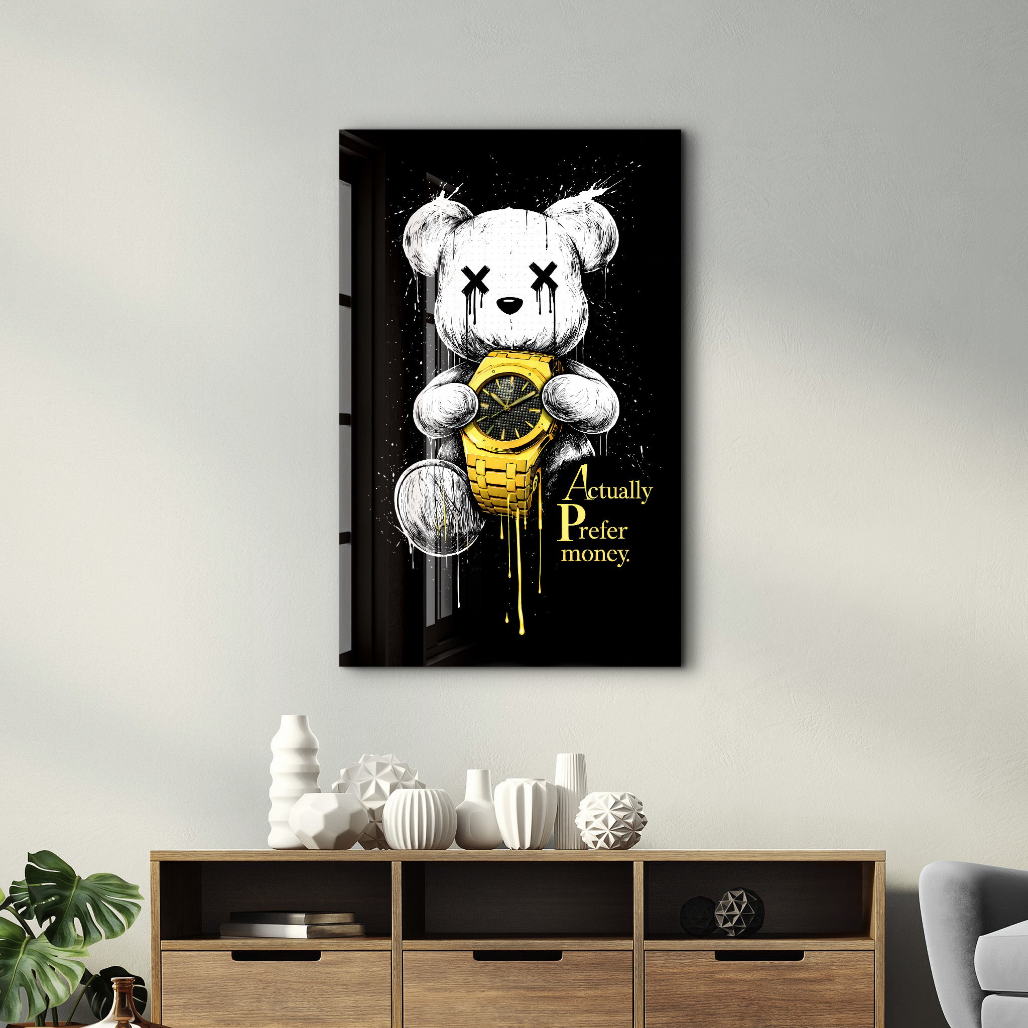 Actually Prefer Money x Sugar Teddy | Glass Wall Art