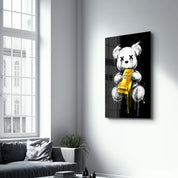 Glass wall art by Artdesigna featuring a "Worth More Than Words x Sugar Teddy" design with vibrant, colorful glass artwork.
