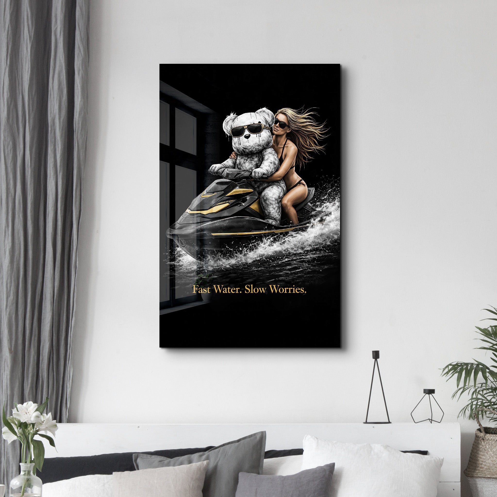 Fast Water Slow Worries x Sugar Teddy | Glass Wall Art