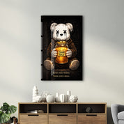 Glass wall art titled "Some Crave Honey, Some Crave More" by Artdesigna featuring a colorful abstract design on clear glass.