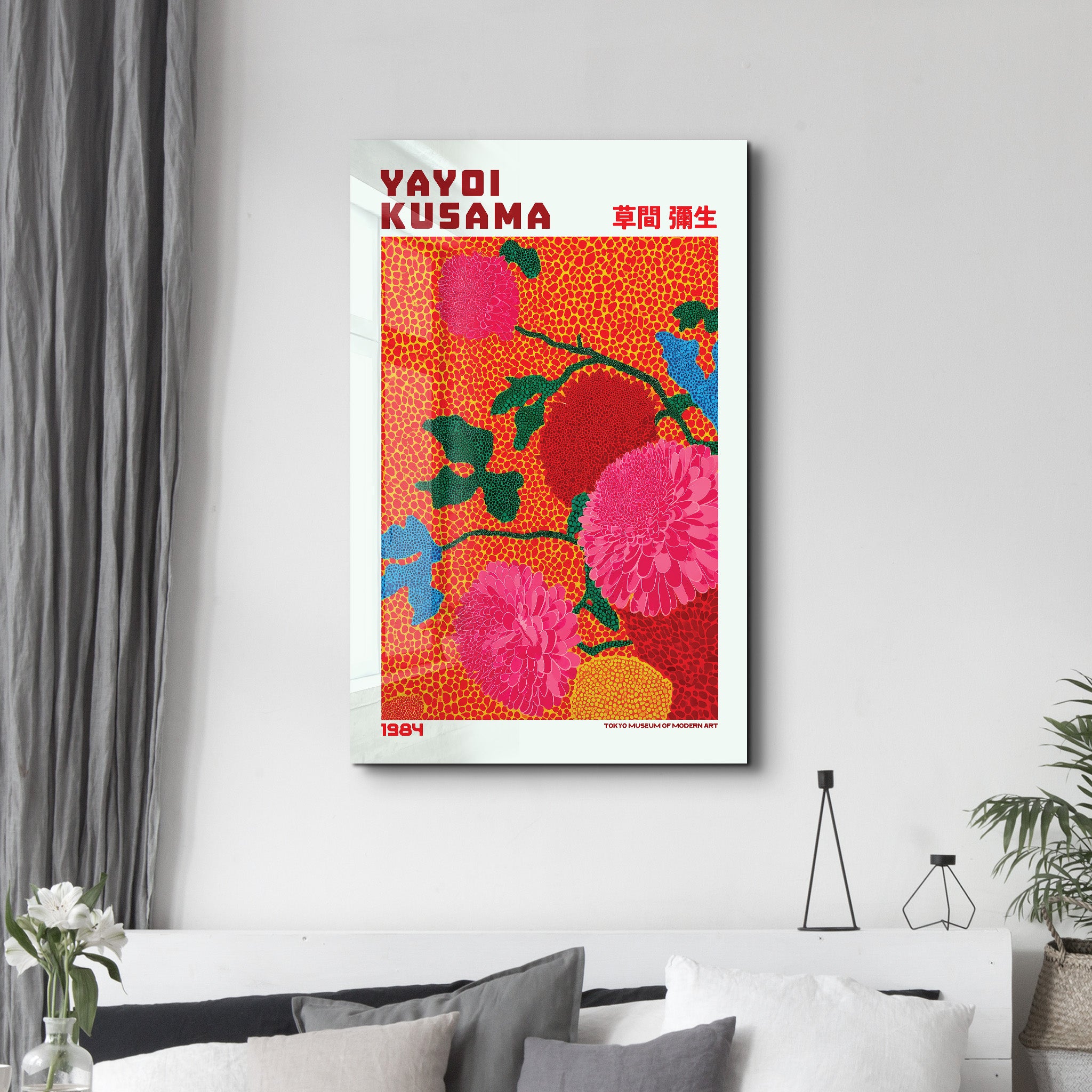 Yayoi Kusama – Scarlet Bloom Garden (1984) | Glass Wall Art