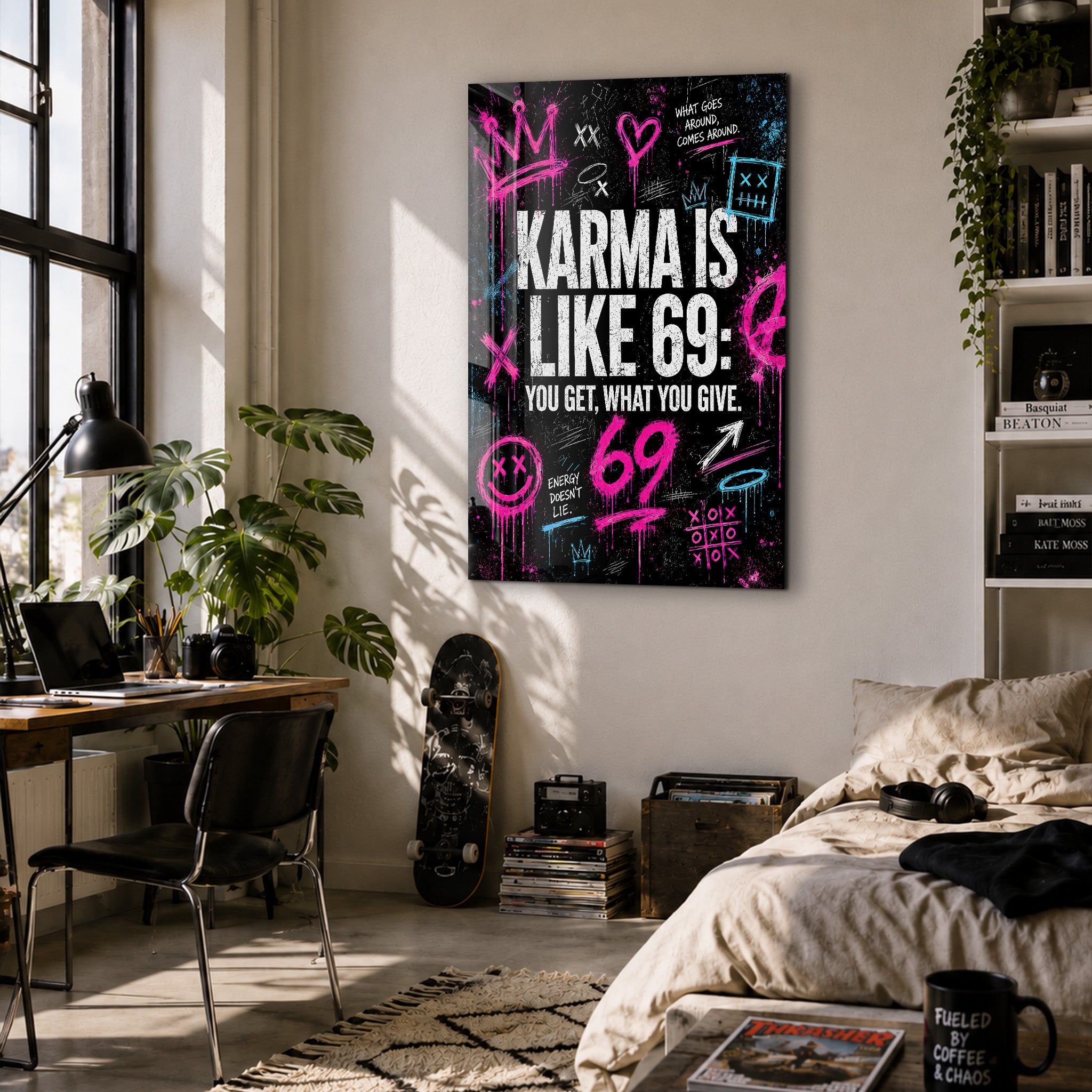 Karma is Like 69 | Glass Wall Art – Artdesigna