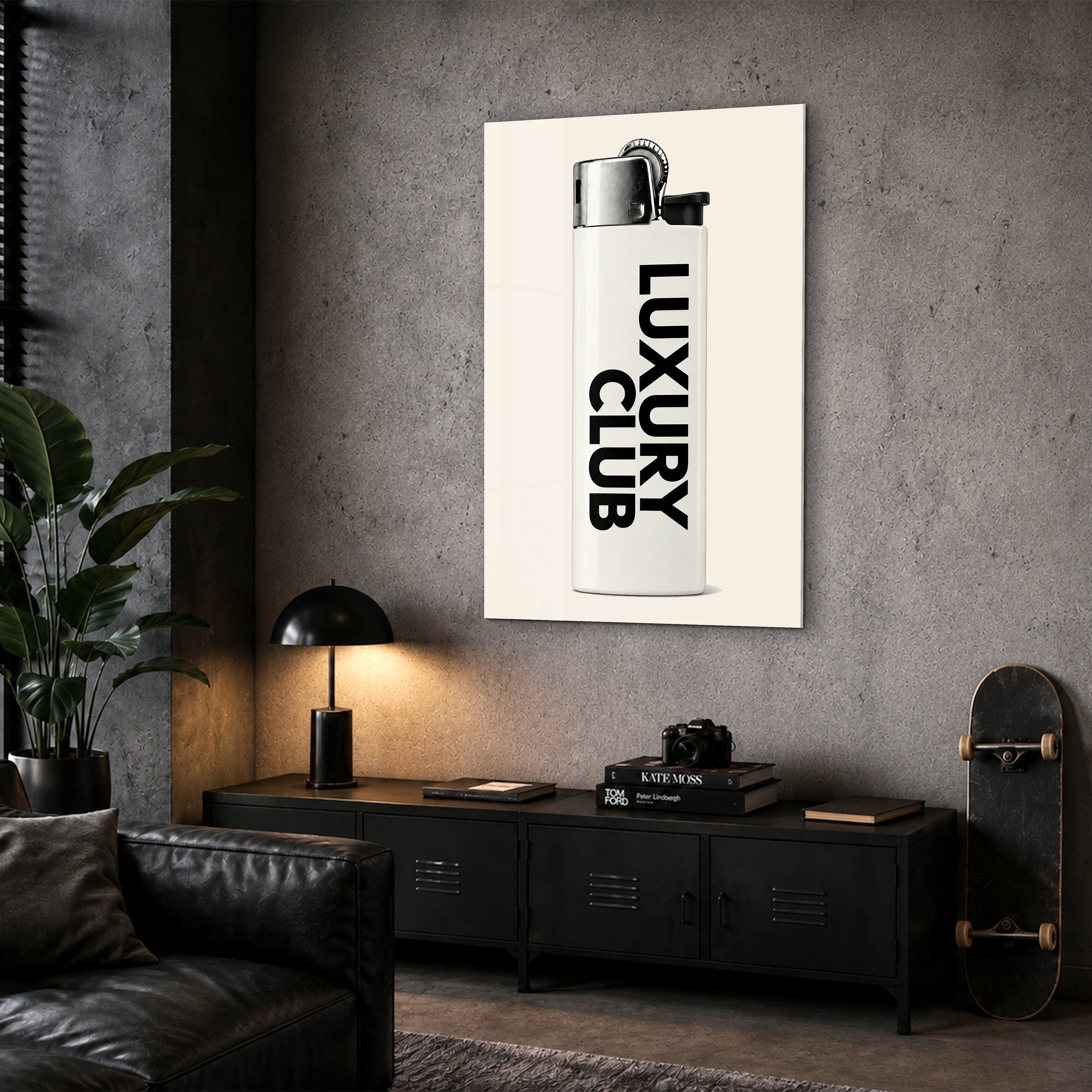 Artdesigna Luxury Club glass wall art displayed in a corner view