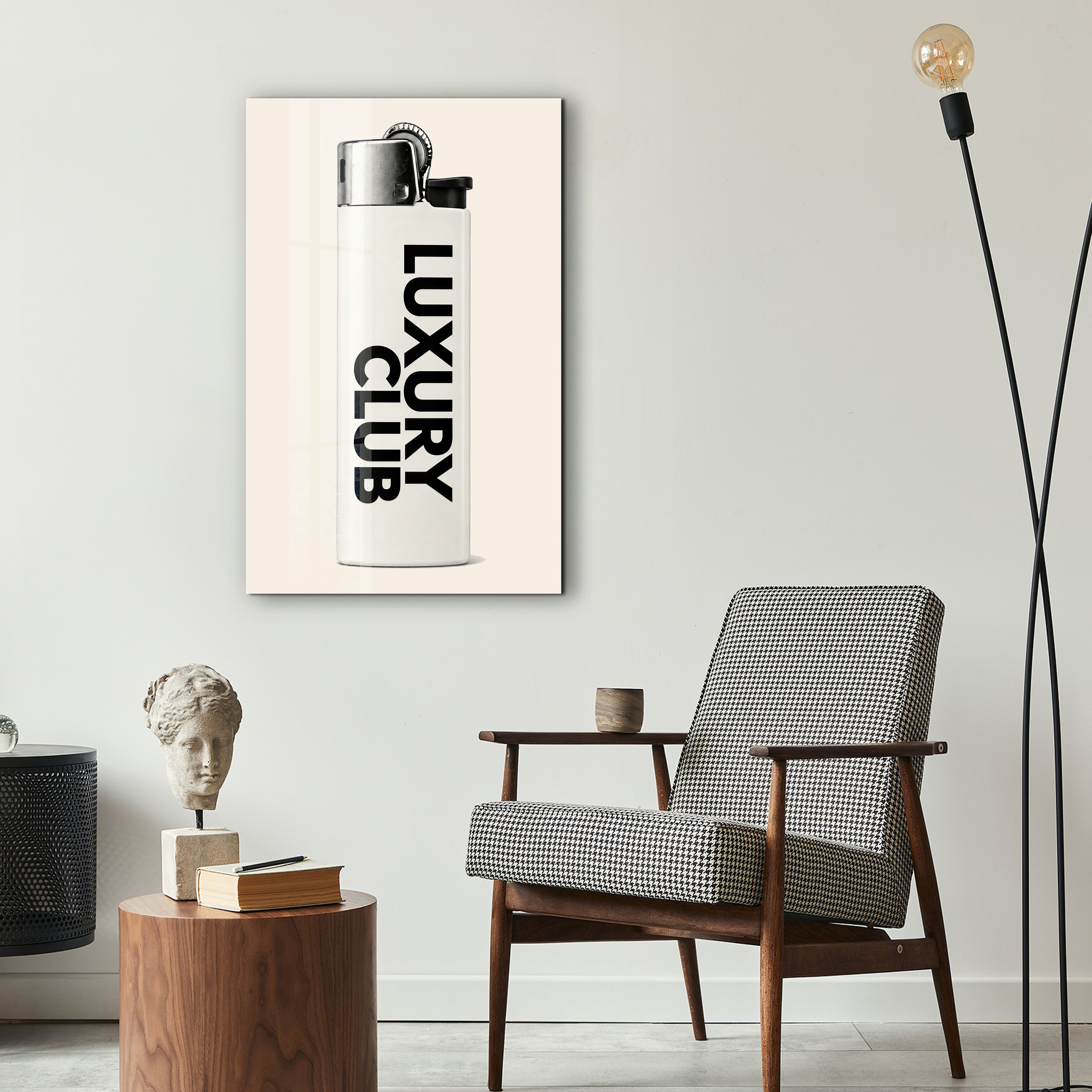 Artdesigna Luxury Club glass wall art displayed on a stylish interior wall