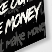 Make Love, Make Art Artdesigna glass wall art close-up with colorful artistic lettering on glass panel