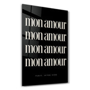 Mon Amour glass wall art by Artdesigna, featuring a romantic decorative design on clear glass panel