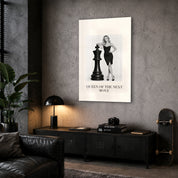 Queen of the Next Move Artdesigna glass wall art displayed in a corner alcove
