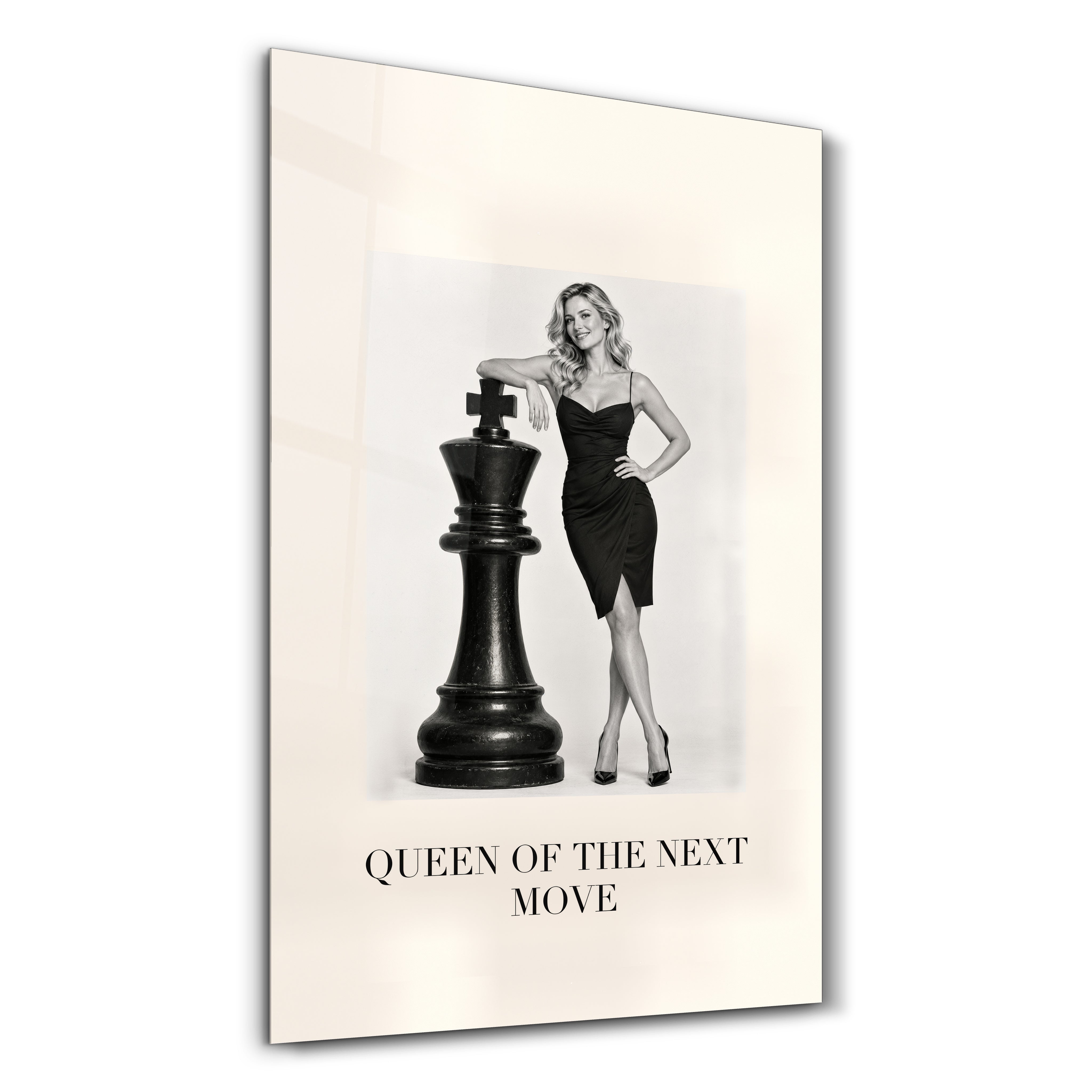 Artdesigna Queen of the Next Move glass wall art with bold artistic typography and geometric design