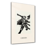 Cheers Champagne Toast glass wall art by Artdesigna featuring a celebratory champagne design.