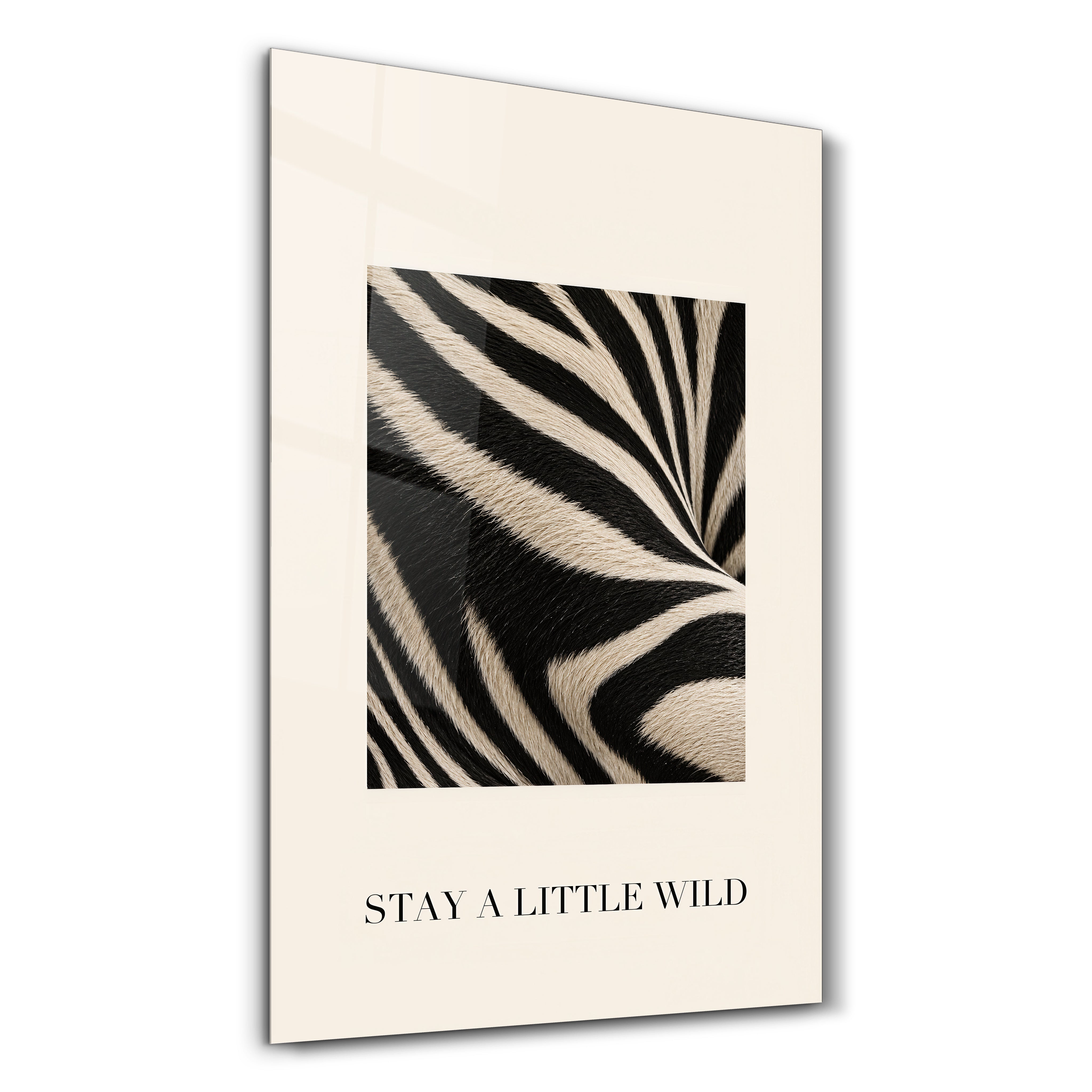Artdesigna Stay a Little Wild glass wall art with nature-inspired design on transparent glass panel