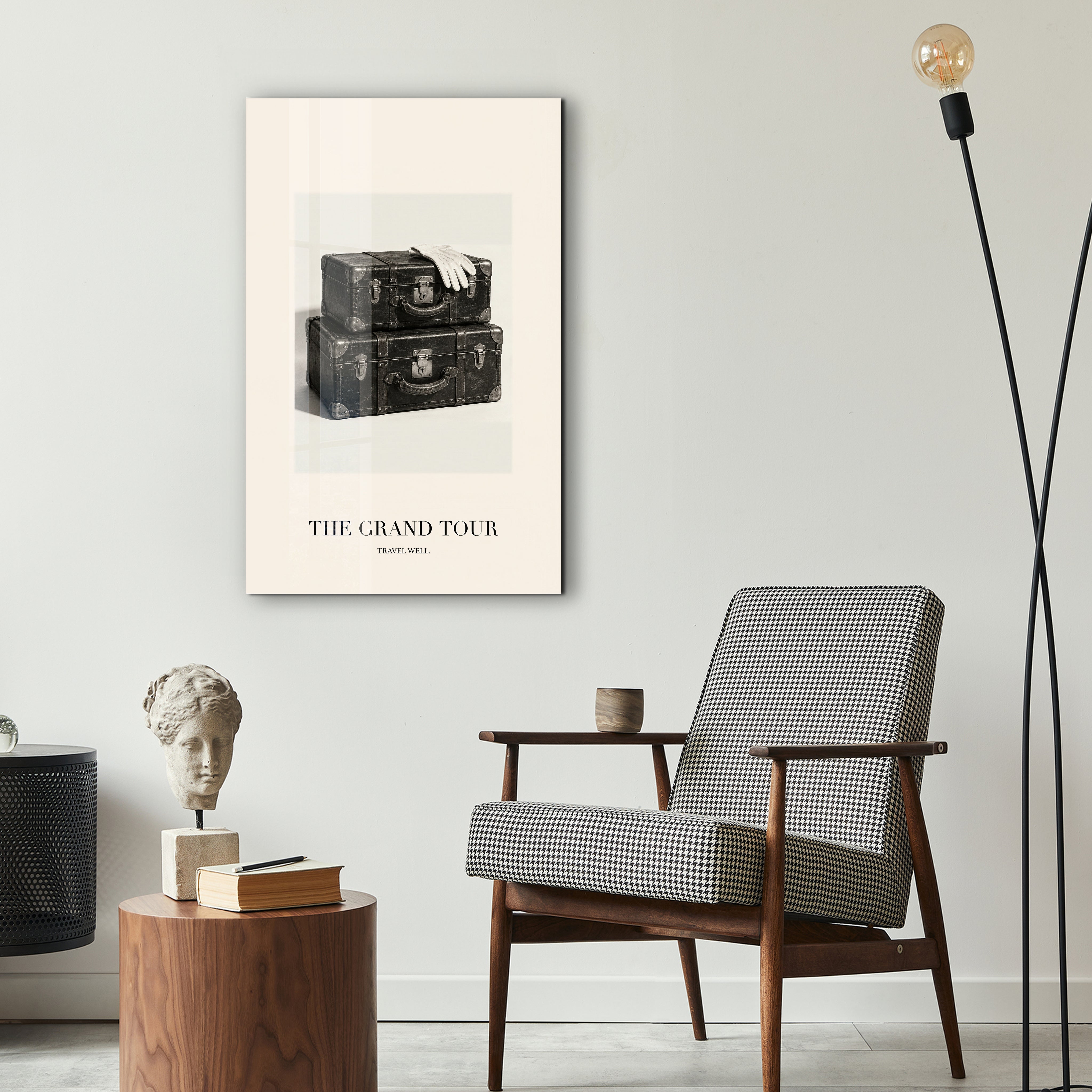 Artdesigna The Grand Tour glass wall art displayed in a stylish interior setting