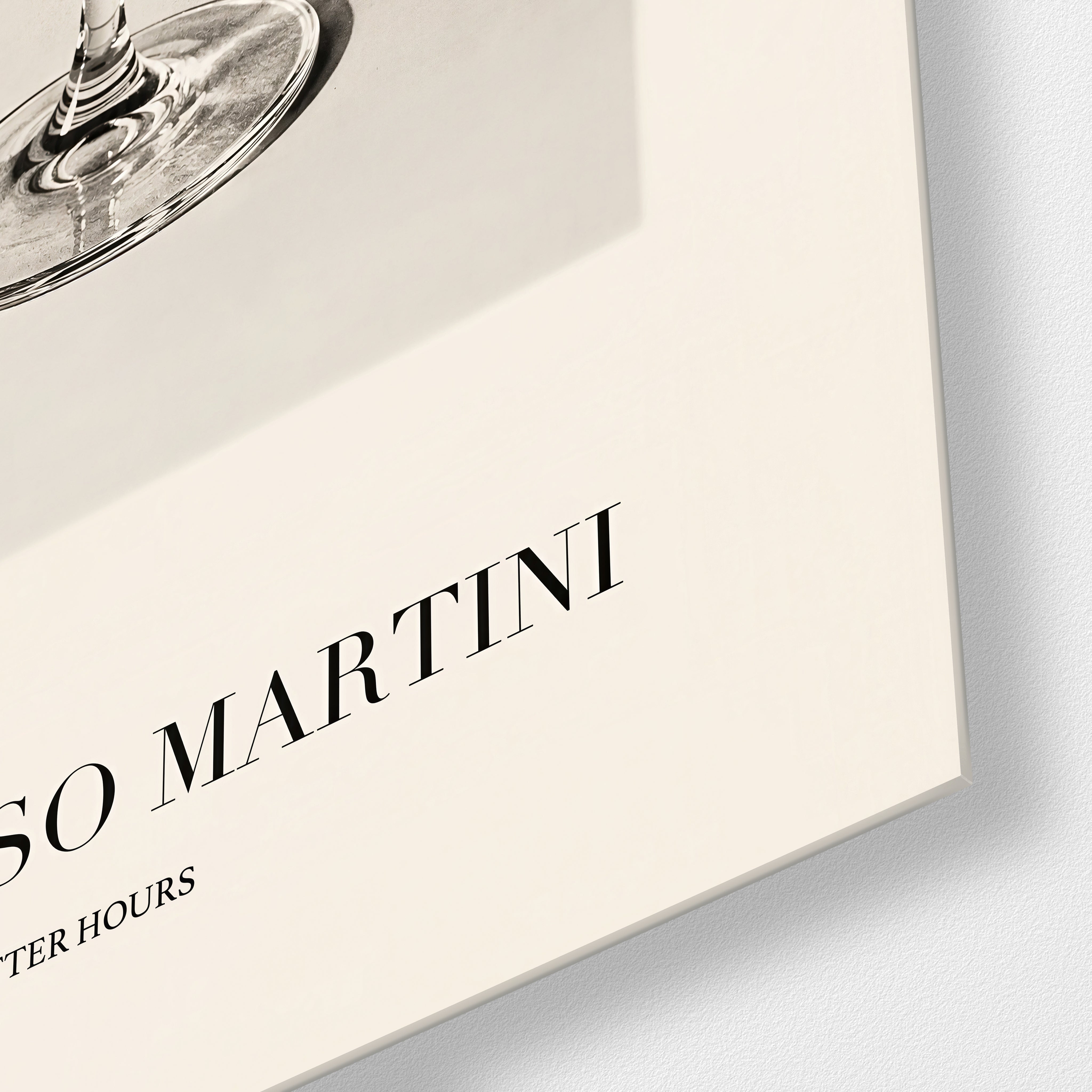 Artdesigna Espresso Martini glass wall art close-up with martini glass and coffee cocktail details