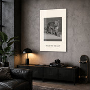 Wild at Heart leopard portrait glass wall art by Artdesigna, shown from a corner view