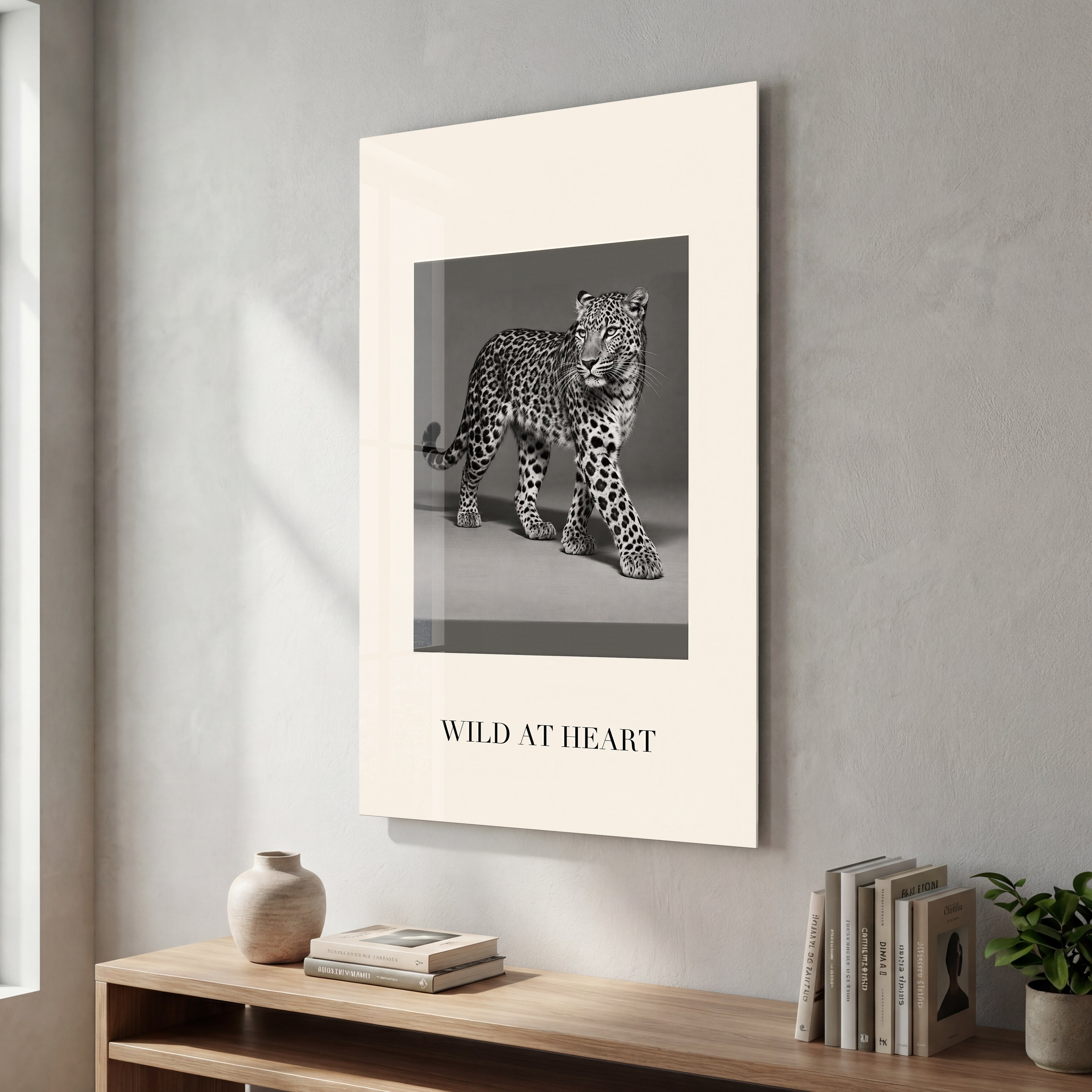 Wild at Heart leopard portrait glass wall art by Artdesigna