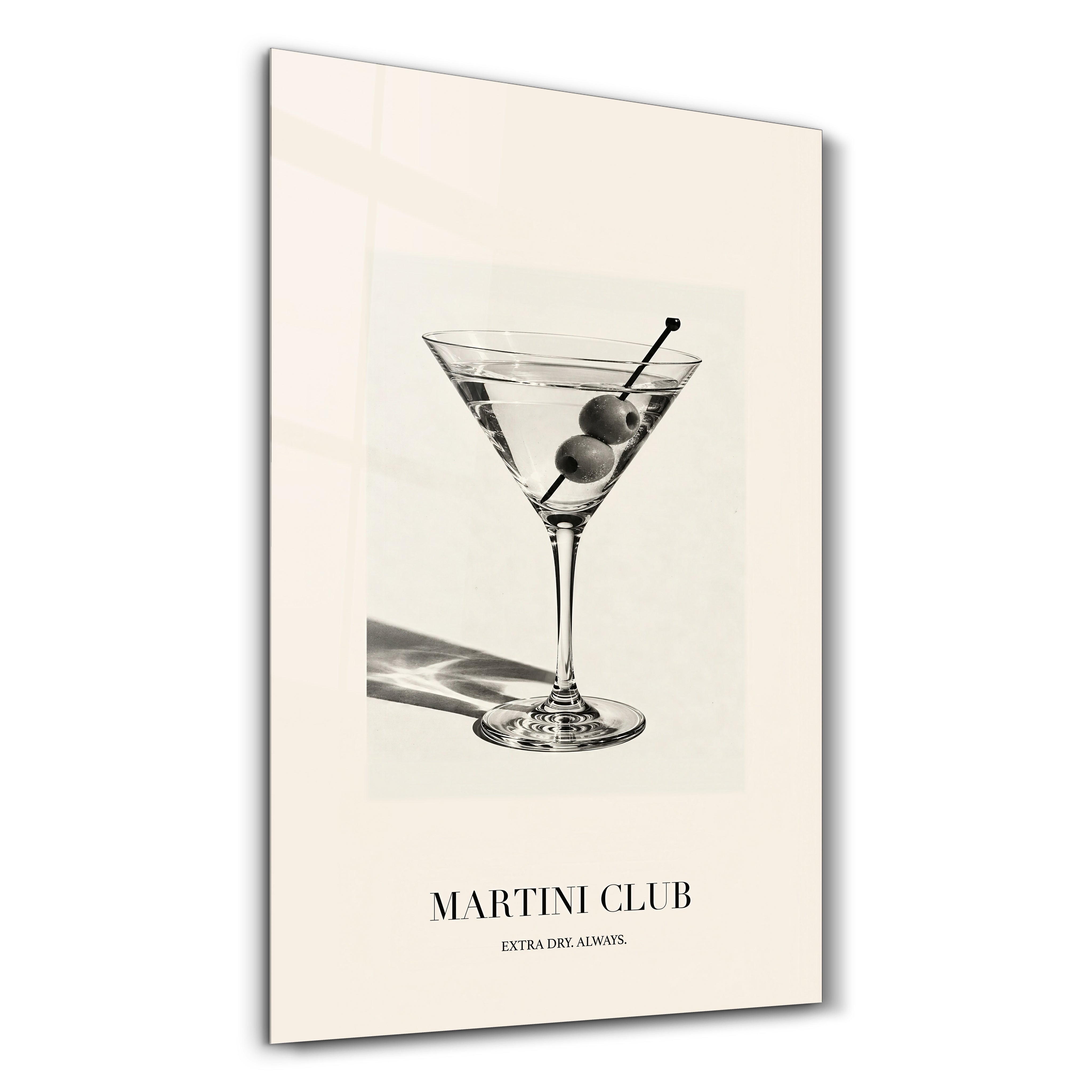 Martini Club glass wall art by Artdesigna featuring a stylish martini-themed design in a studio setting