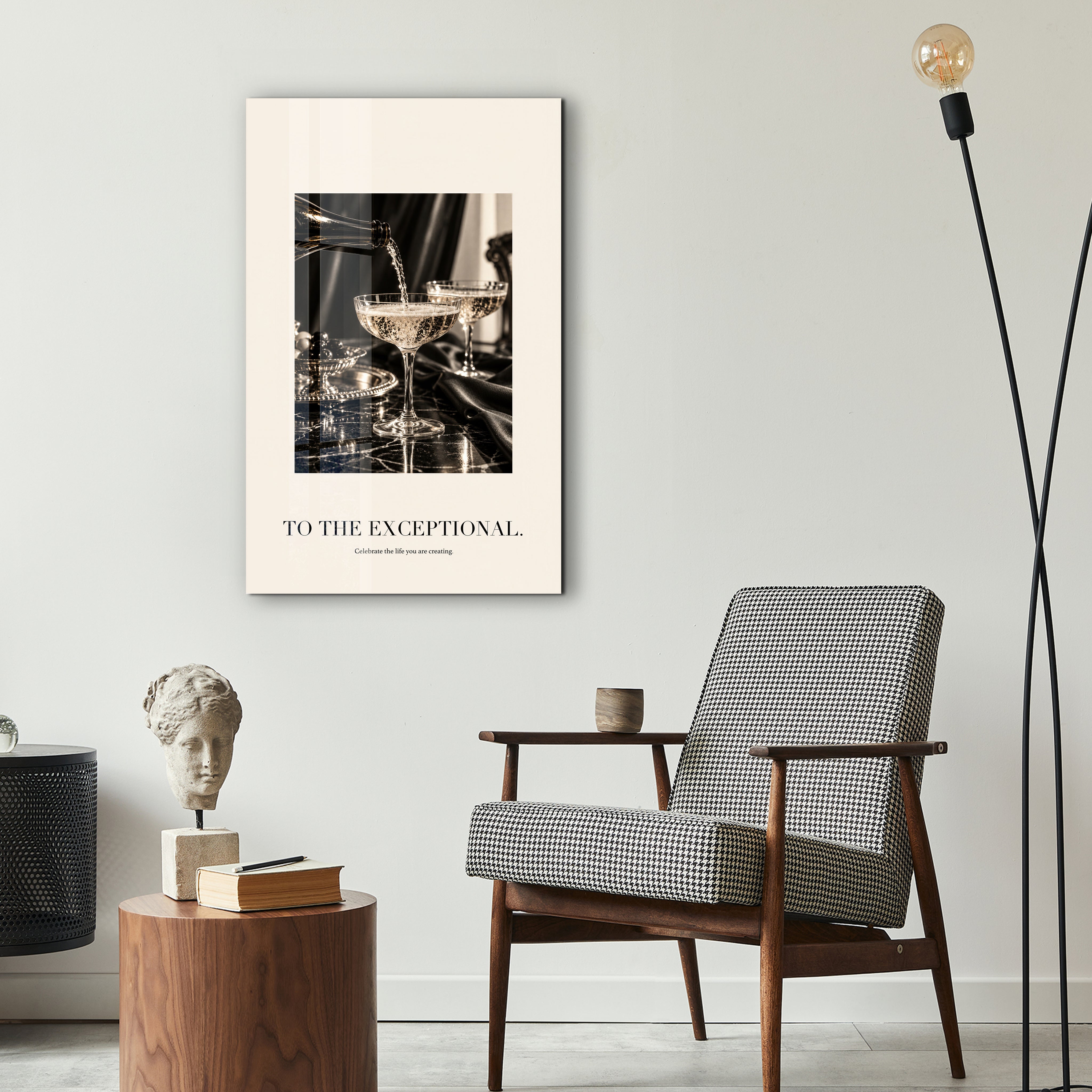 "To the Exceptional Artdesigna glass wall art displayed in a stylish interior"