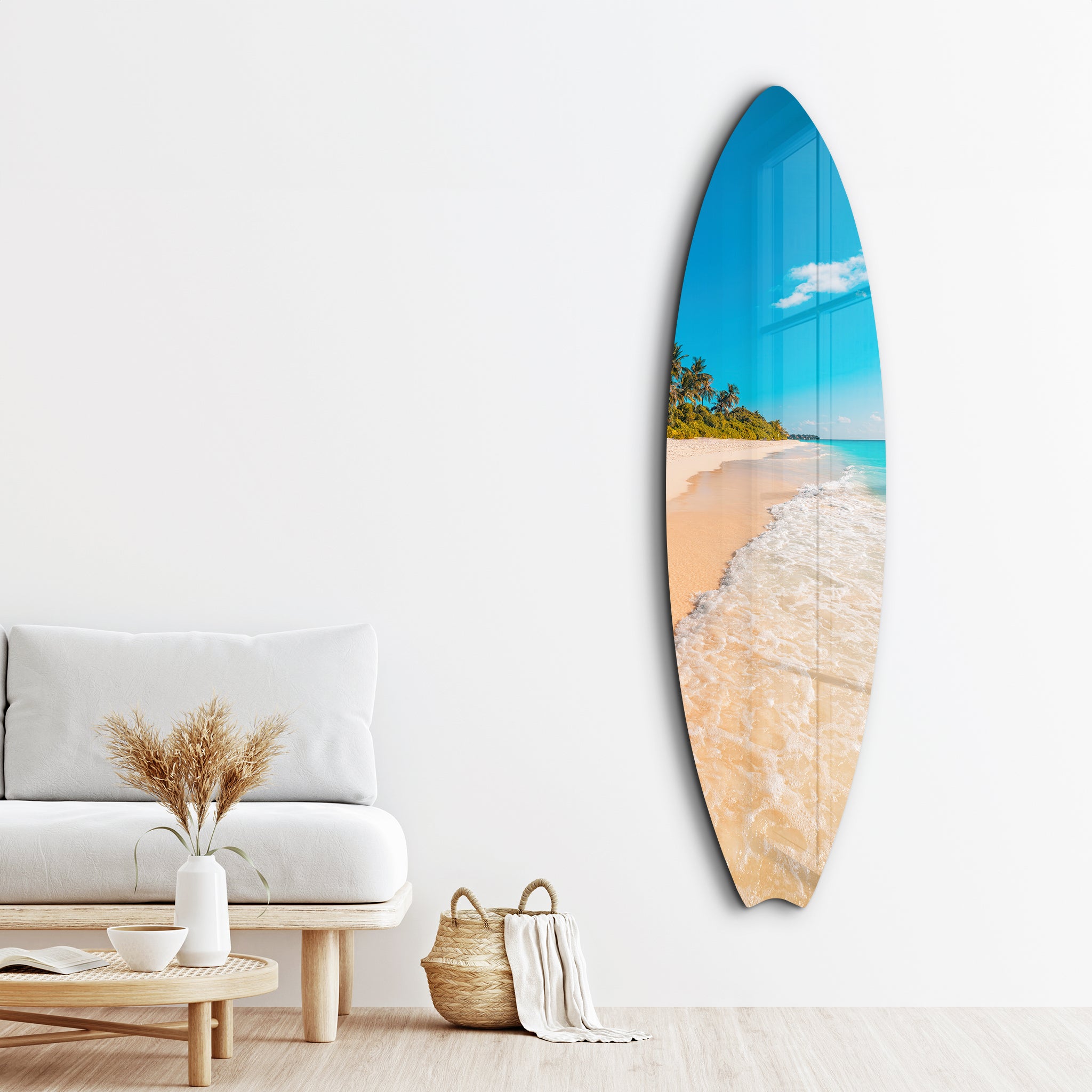 Sandy Shores | Surfboard Glass Wall Art