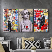 ・" BANKSY-Best Sellers - Trio"・Glass Wall Art - ArtDesigna Glass Printing Wall Art