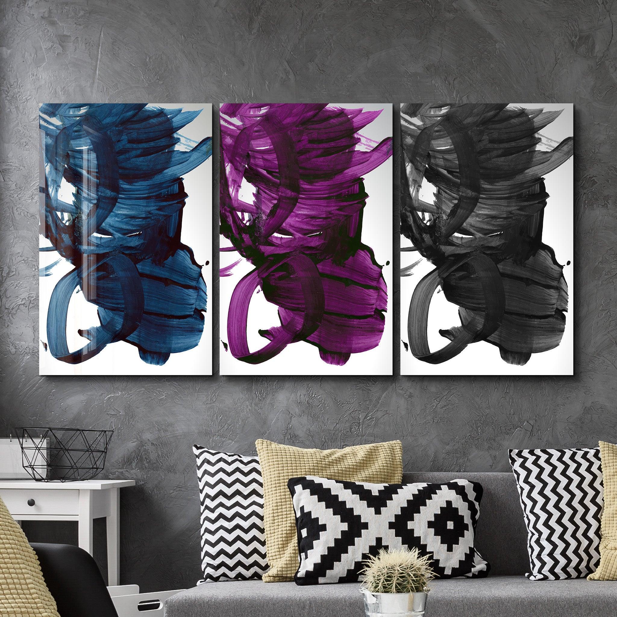 ・"Abstract Brush Strokes - Trio"・Glass Wall Art - ArtDesigna Glass Printing Wall Art