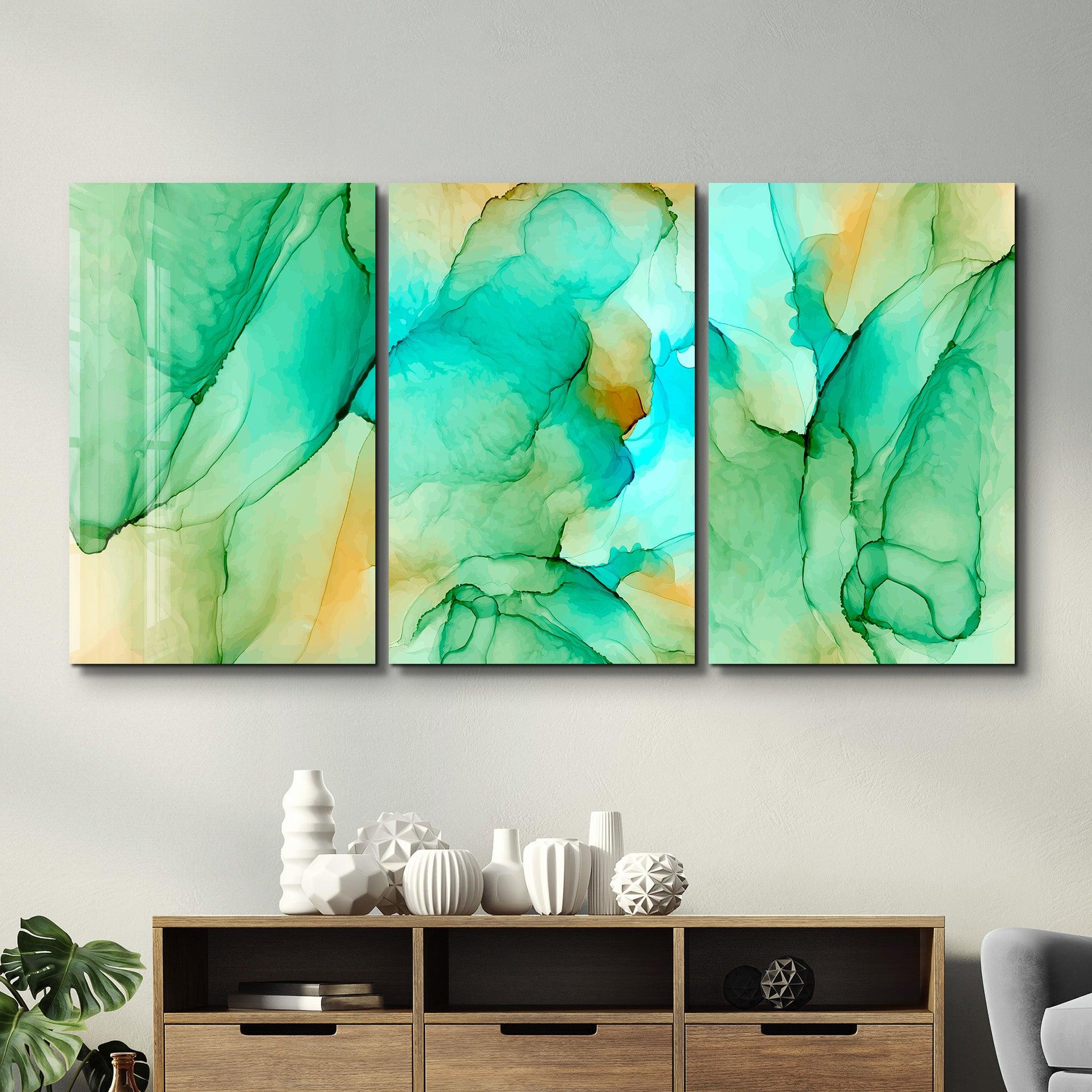 ・"Greenish - Trio"・Glass Wall Art - ArtDesigna Glass Printing Wall Art