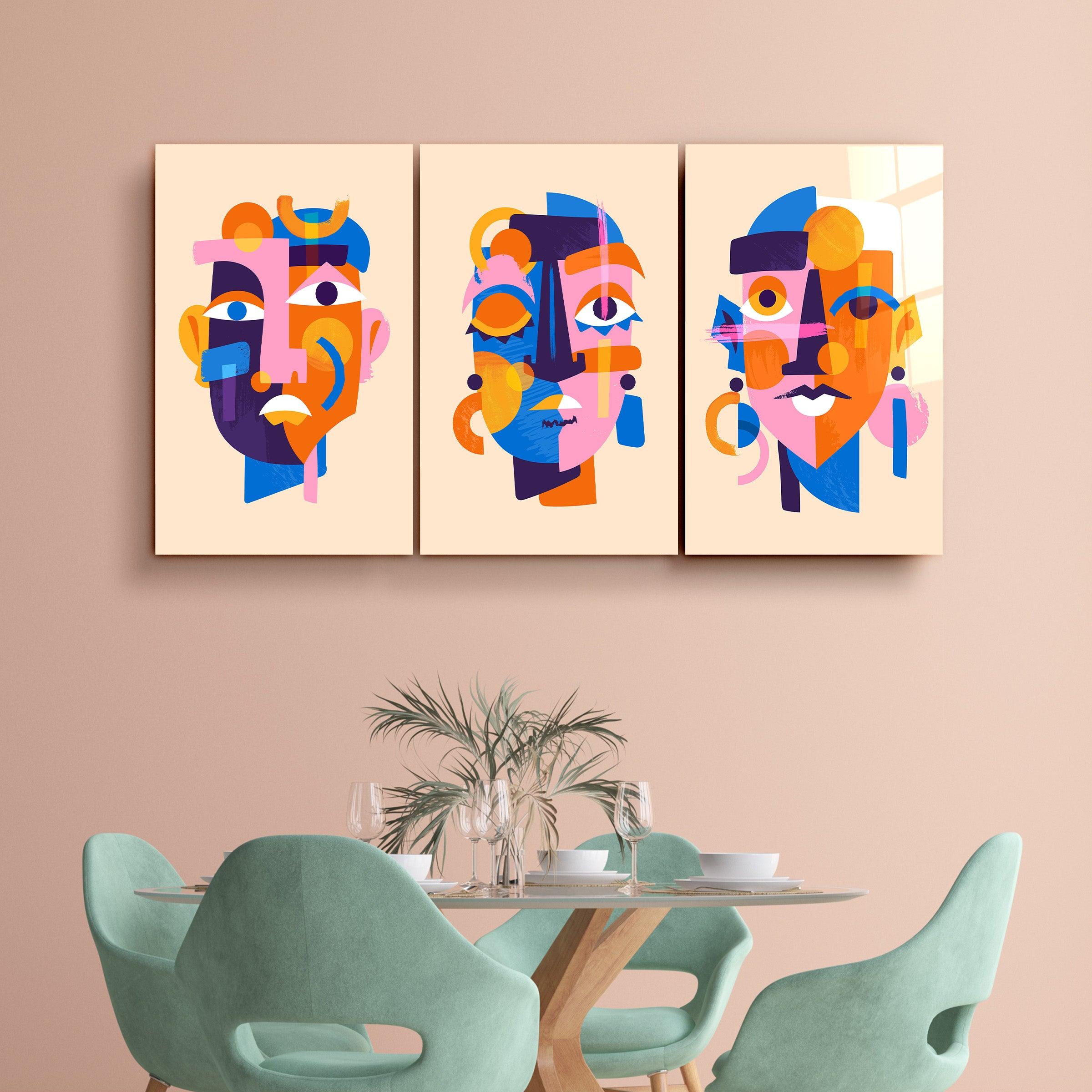 ・"Abstract African Faces - Trio"・Glass Wall Art - ArtDesigna Glass Printing Wall Art