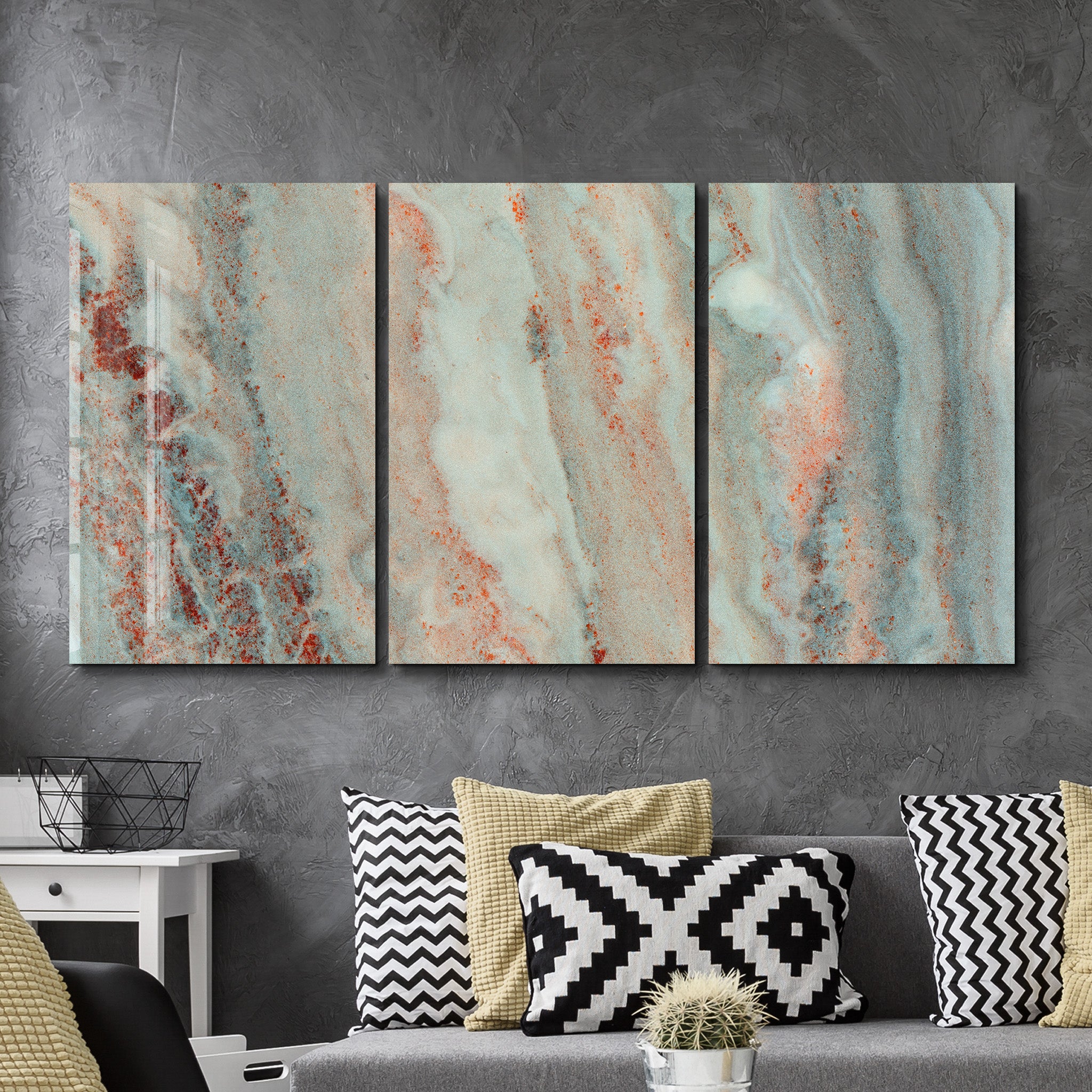 Oxidized Aqua Trio | Glass Wall Art