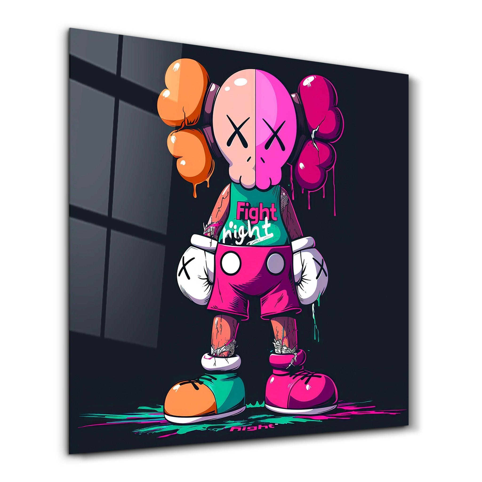 KAWS Fan Art Fight Night | Glass Wall Art - Artdesigna