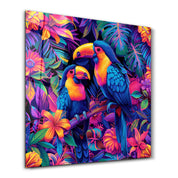 Rainbow Parrots | Glass Wall Art - Artdesigna