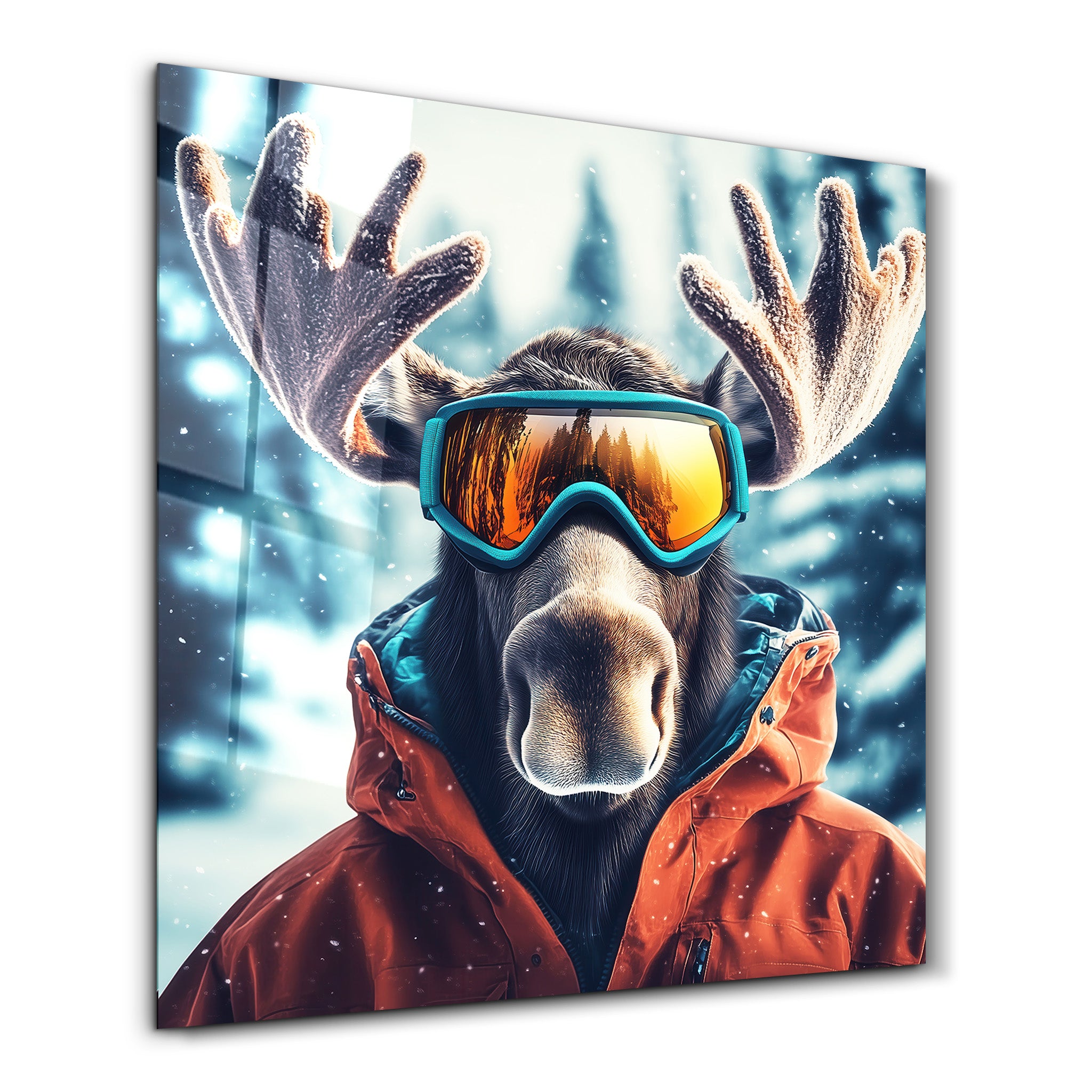 Moose's Snowy Adventure | Glass Wall Art