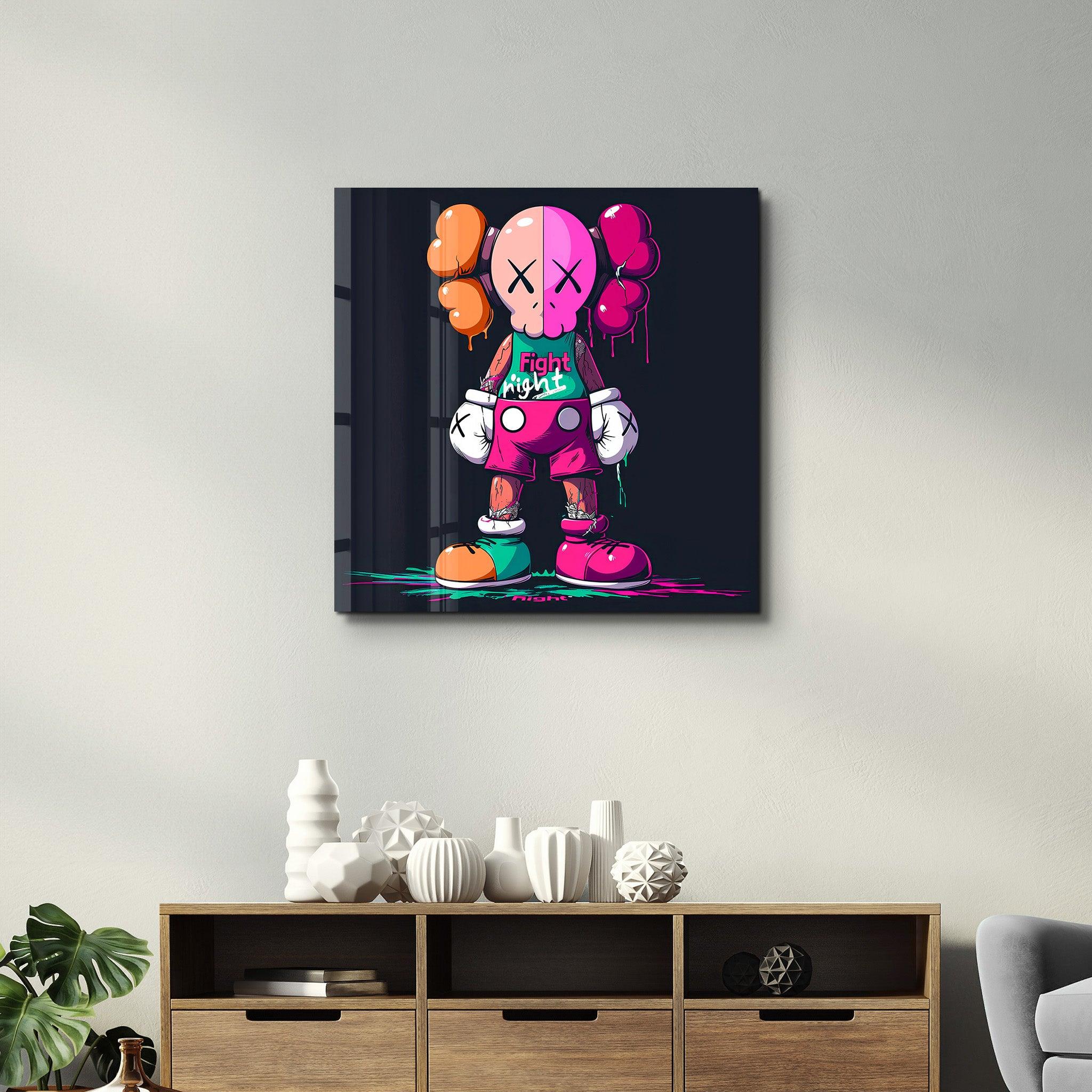 KAWS Fan Art Fight Night | Glass Wall Art - Artdesigna