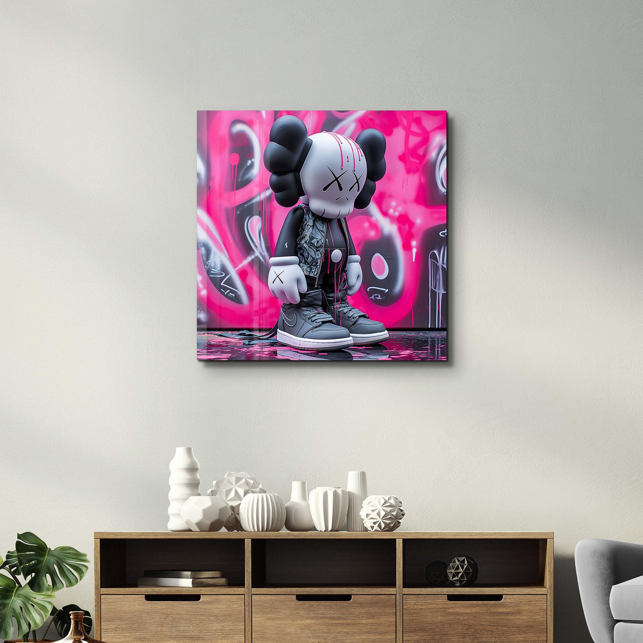 White KAWS with Nike Fan Art Stylish | Glass Wall Art - Artdesigna