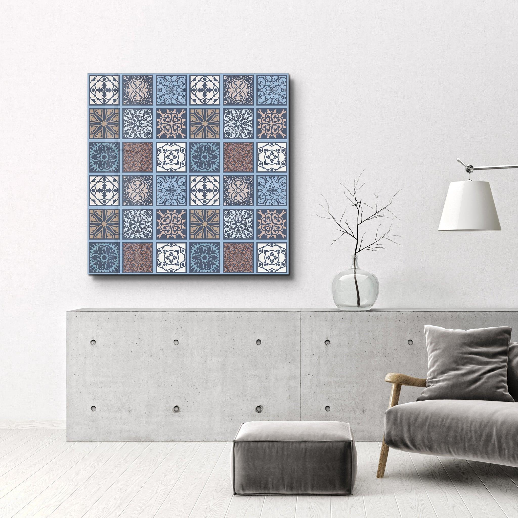 Blue-Brown Italian Ceramic Tiles Collection | Glass Wall Art - Artdesigna