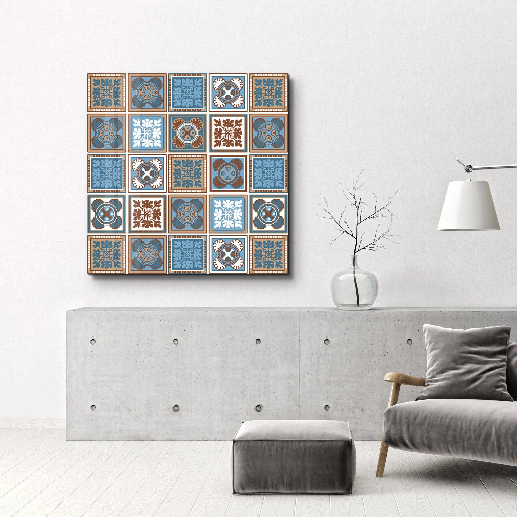 Blue-Light Brown Italian Ceramic Tiles Collection | Glass Wall Art - Artdesigna