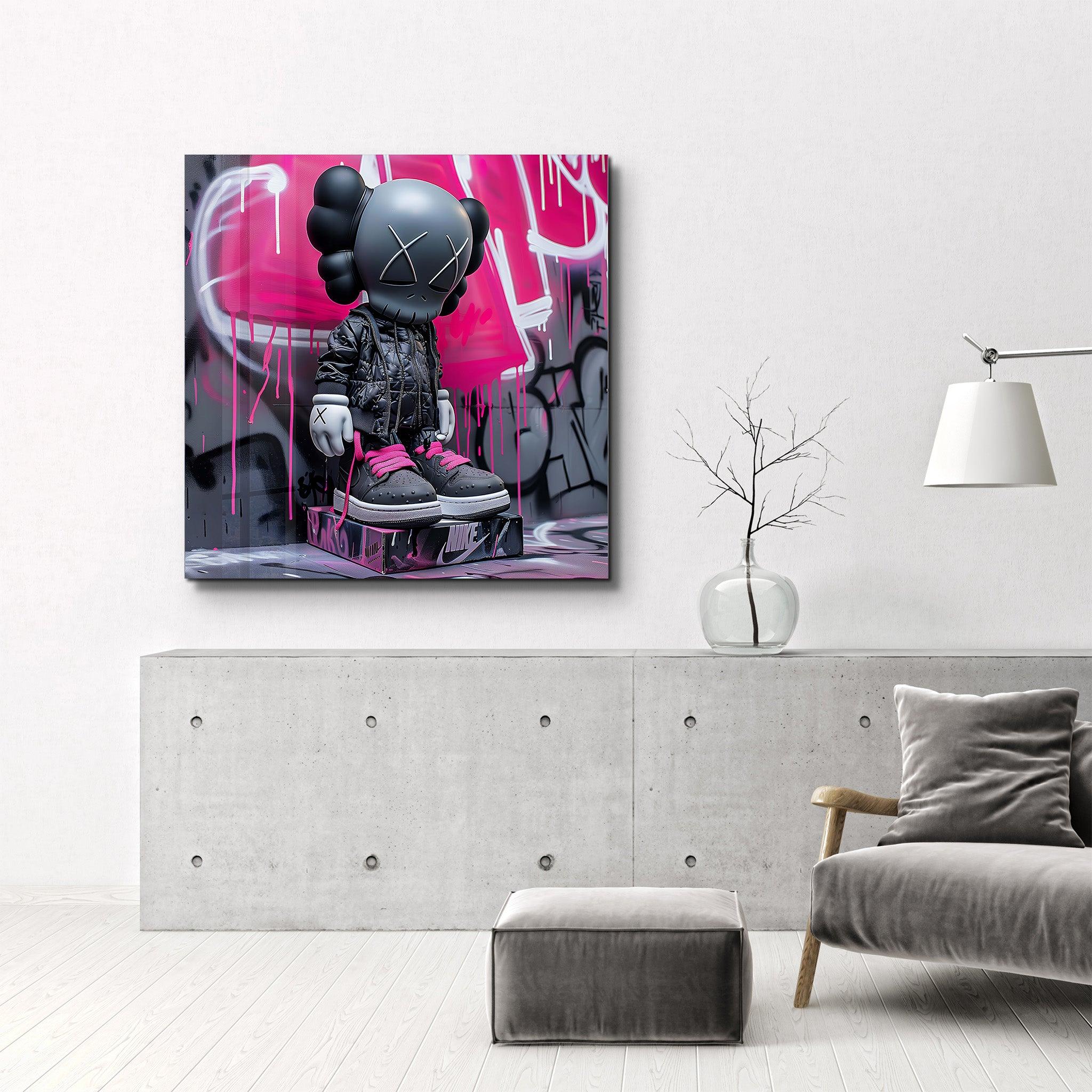 Black KAWS with Nike Fan Art Stylish | Glass Wall Art - Artdesigna