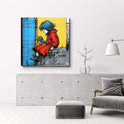 Young Girl in a Red Coat | Glass Wall Art