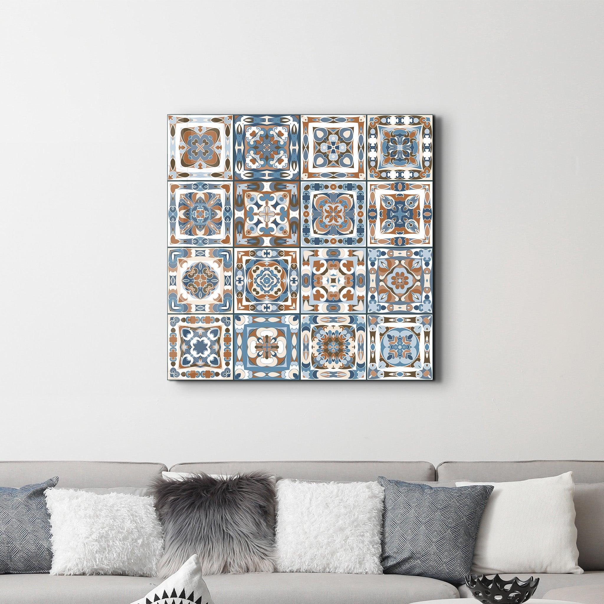 Brown-Blue Italian Ceramic Tiles Collection | Glass Wall Art - Artdesigna