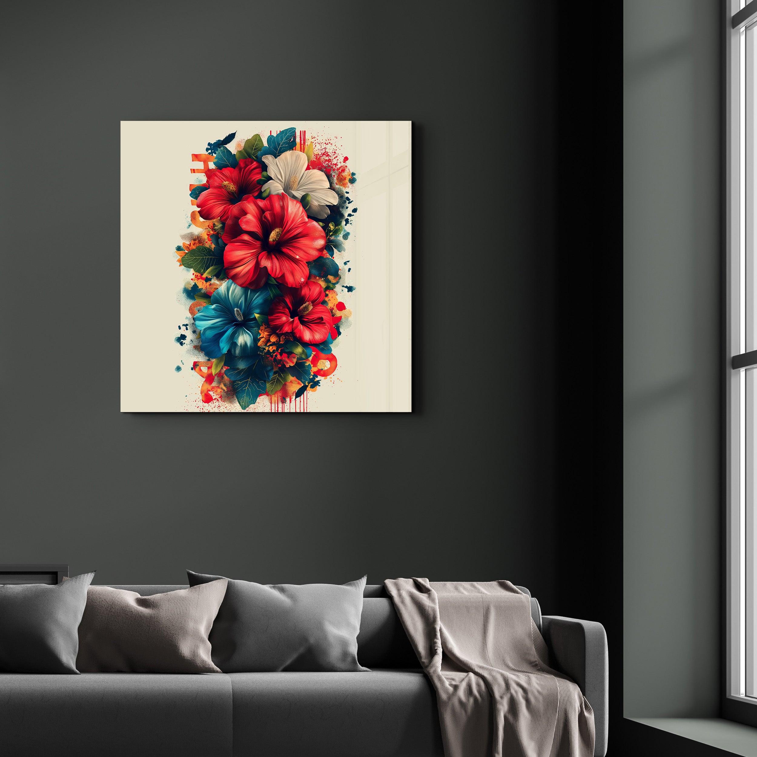 Hibiscuses - Glass Wall Art - Artdesigna