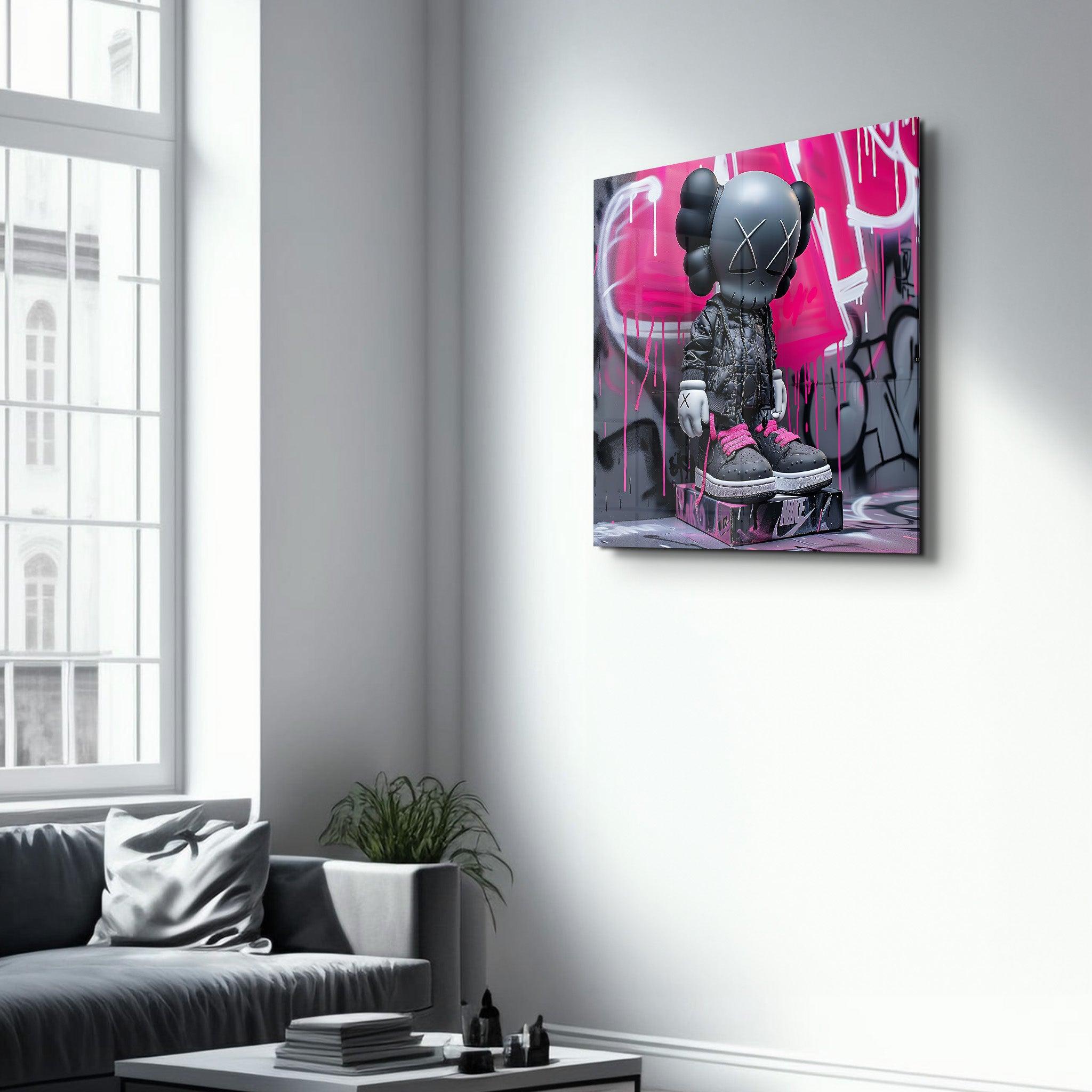 Black KAWS with Nike Fan Art Stylish | Glass Wall Art - Artdesigna