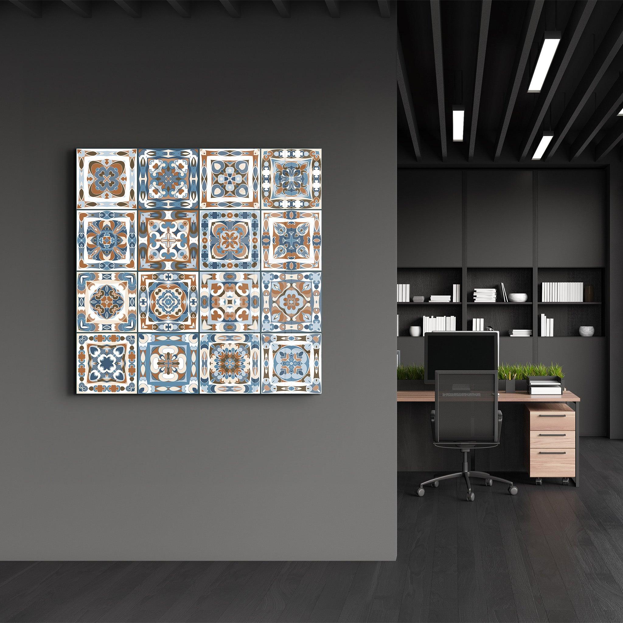 Brown-Blue Italian Ceramic Tiles Collection | Glass Wall Art - Artdesigna