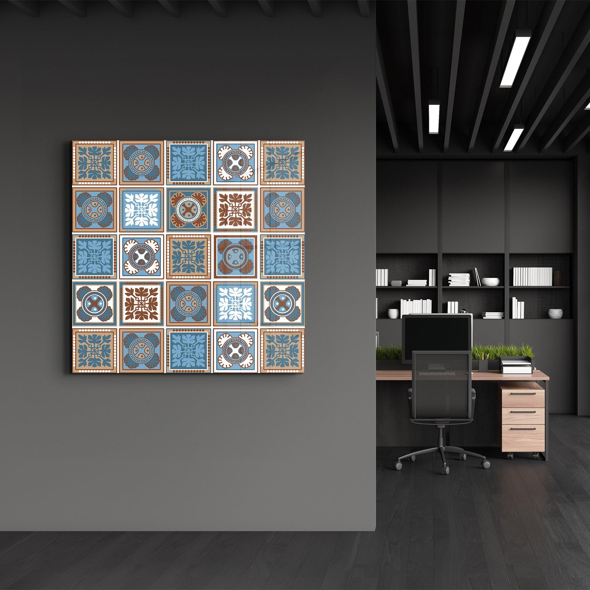 Blue-Light Brown Italian Ceramic Tiles Collection | Glass Wall Art - Artdesigna