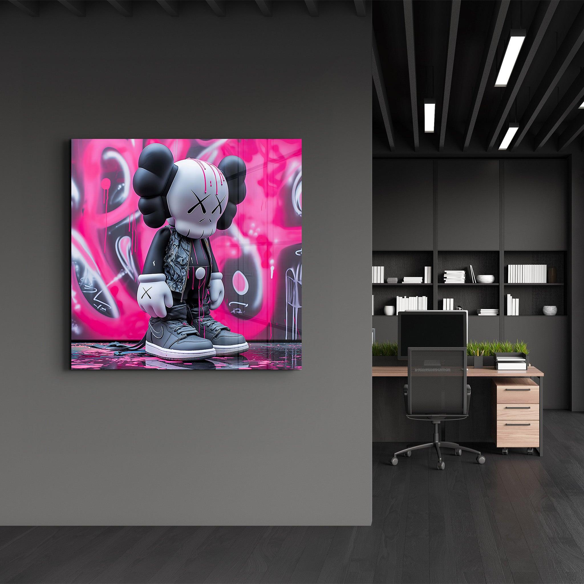 White KAWS with Nike Fan Art Stylish | Glass Wall Art - Artdesigna