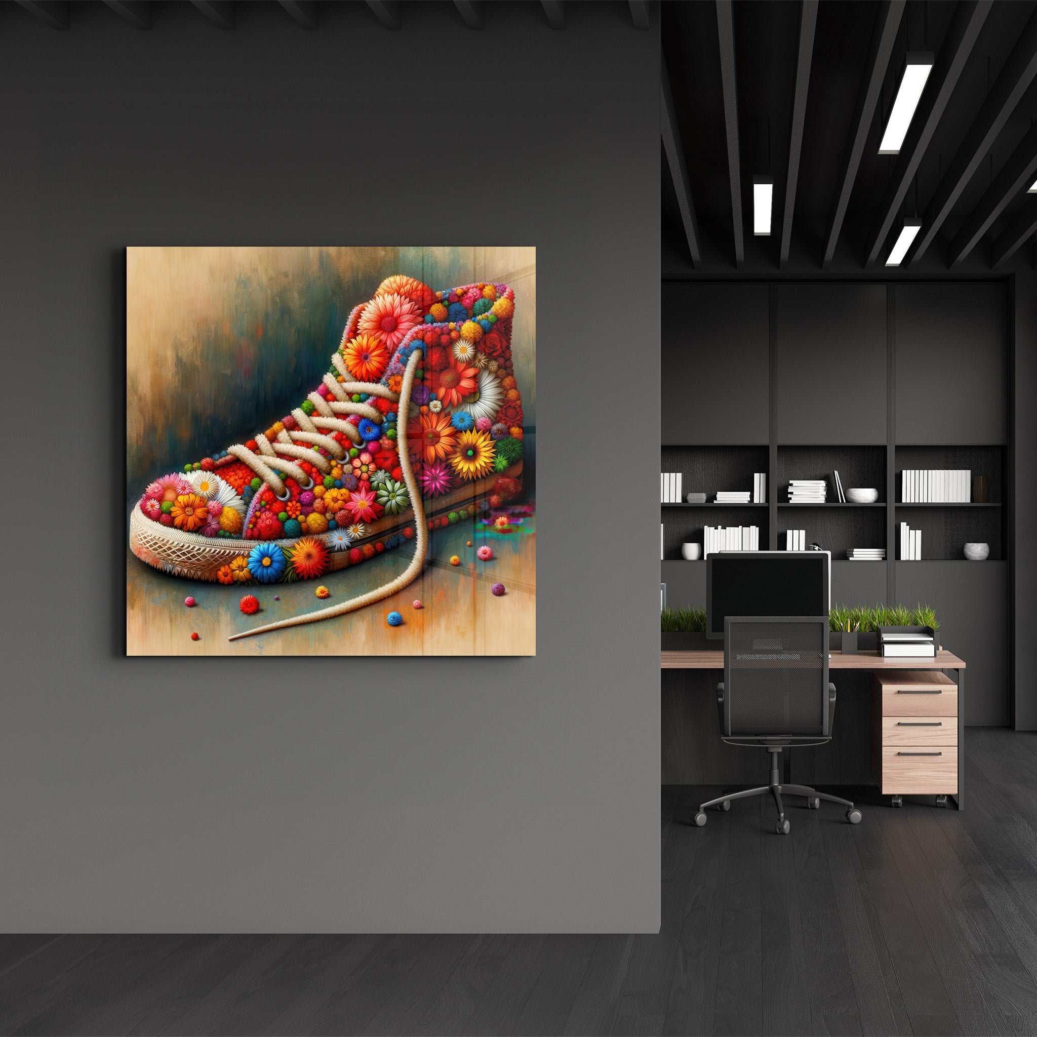 Flower Sneaker | Glass Wall Art - Artdesigna