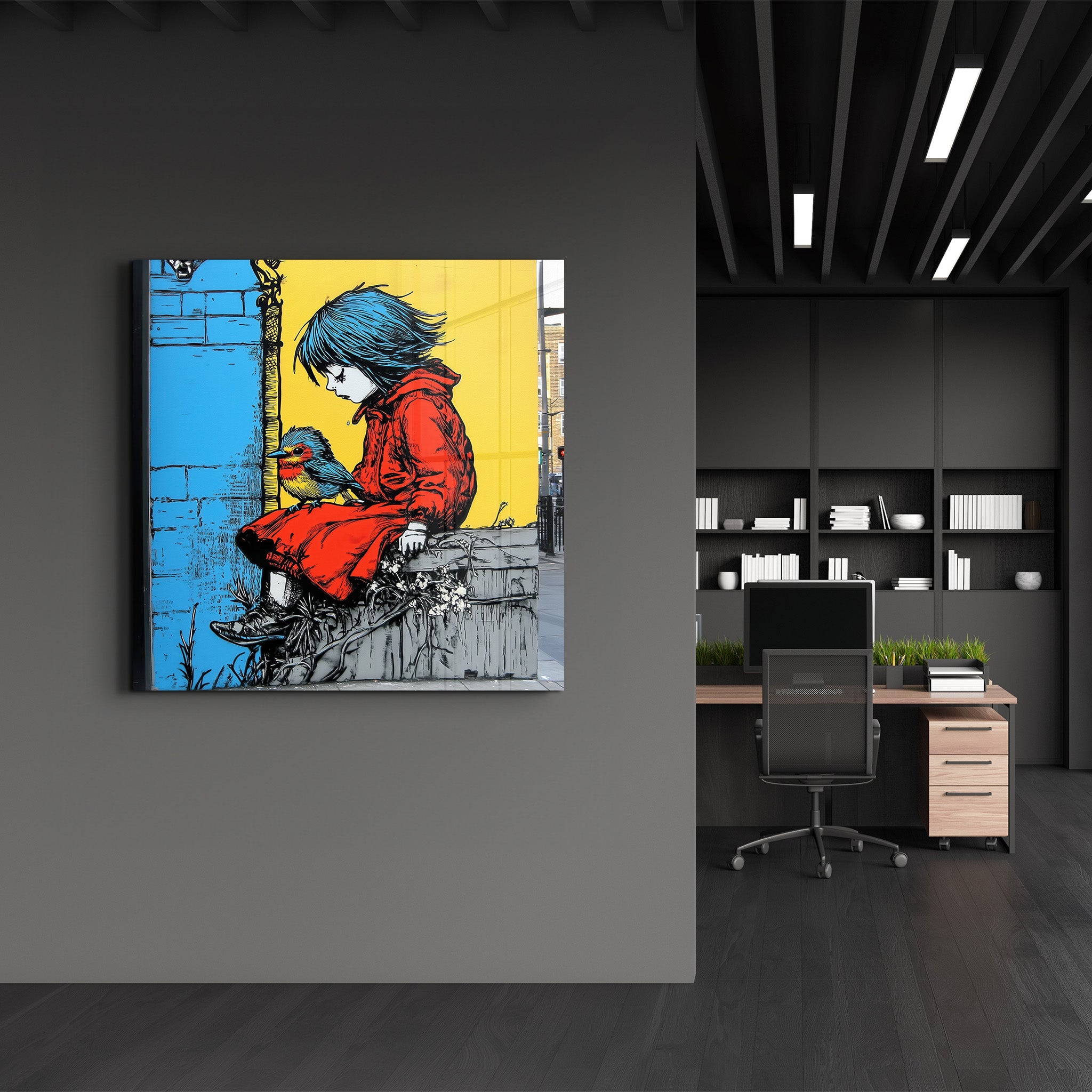 Young Girl in a Red Coat | Glass Wall Art