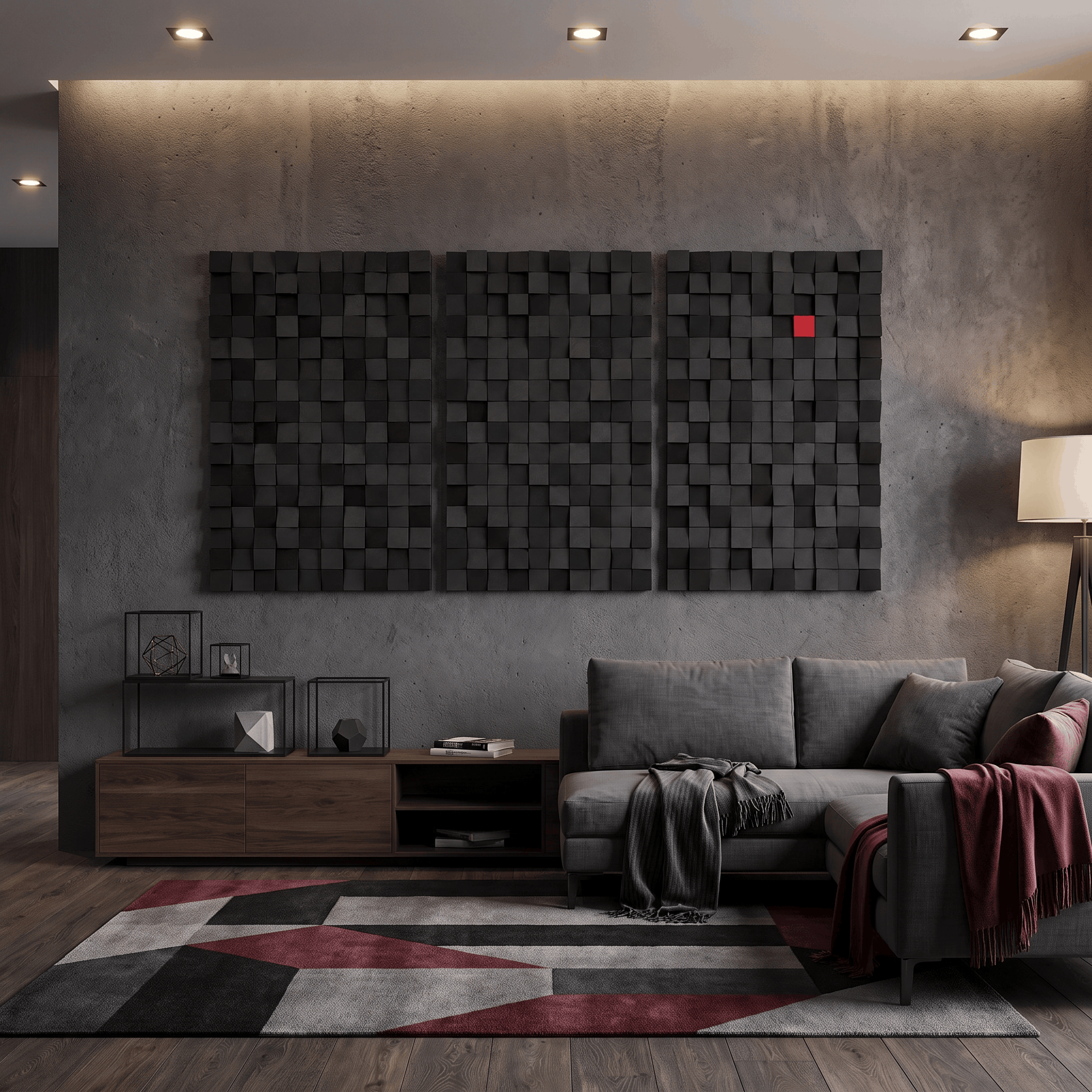 Wood wall art sculpture by Artdesigna featuring a dynamic, layered acoustic design for modern interior decor.
